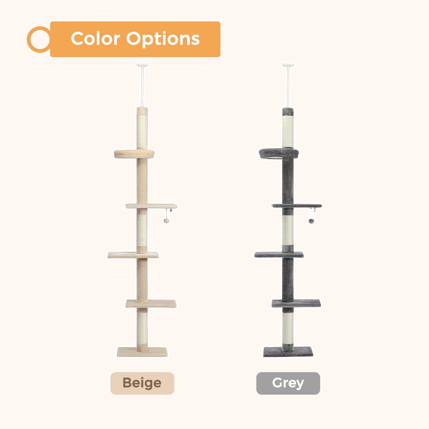 PETEPELA Cat Tower 5-Tier Floor to Ceiling Cat Tree Height(95