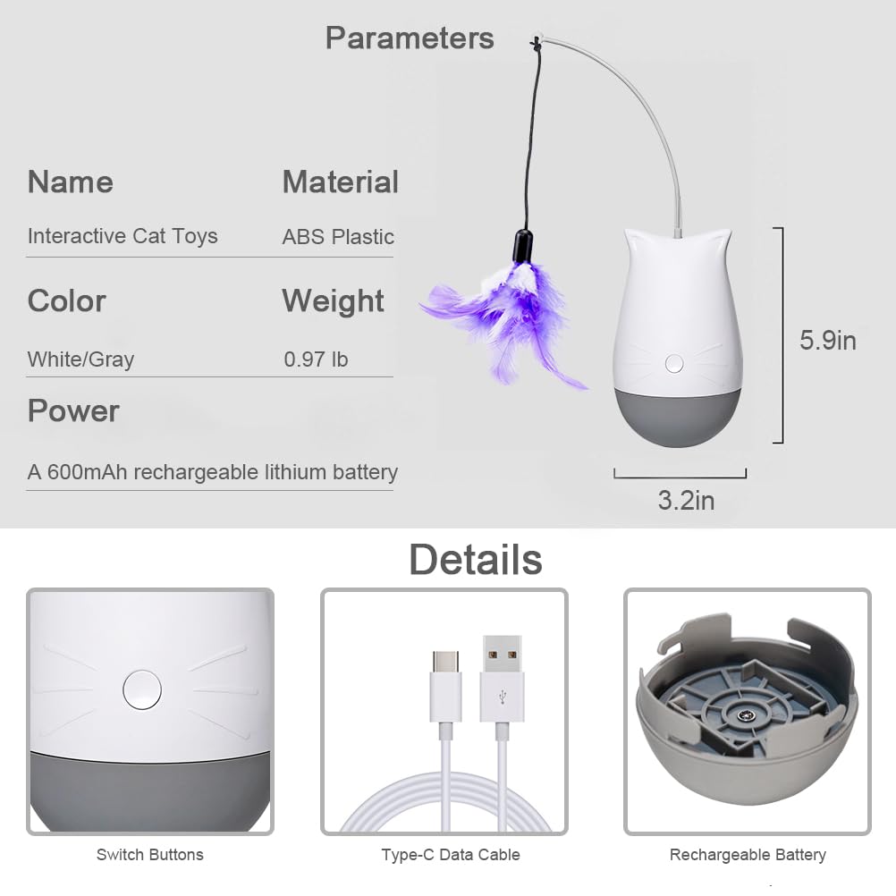 DOEL Cat Toys Interactive for Indoor, Rechargeable Automatic Wand