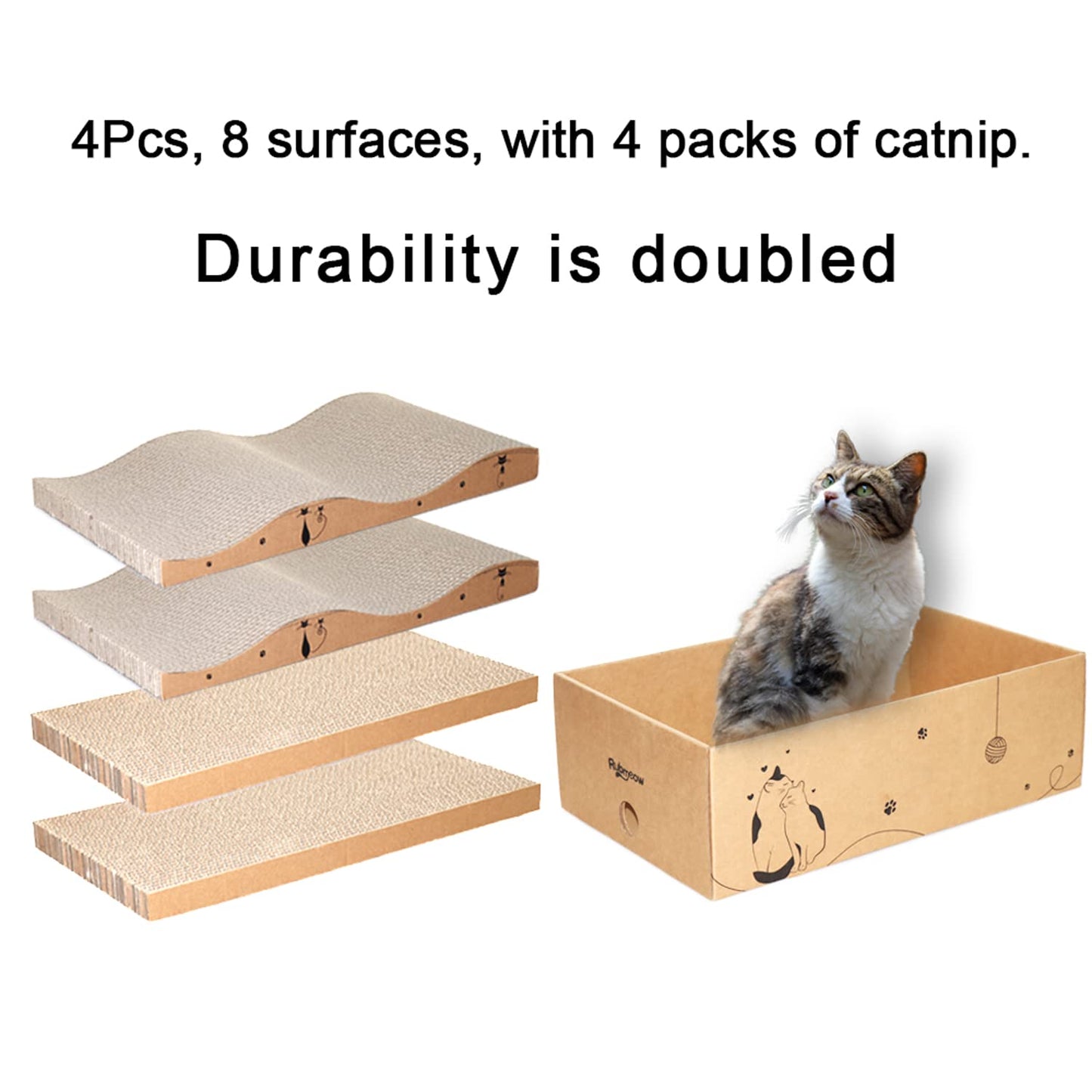 RUBMEOW Cat Scratcher Cardboard Pad Scratch Box,4pcs Scratching Board