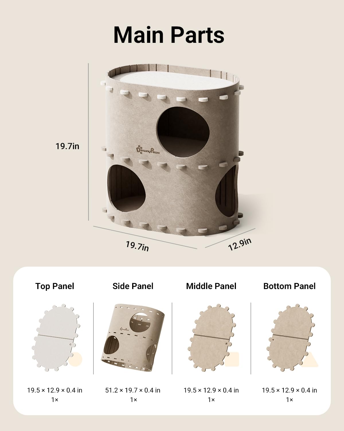DownyPaws Cat House for Indoor Cats, 2-Storey Foldable Cat Bed Cave