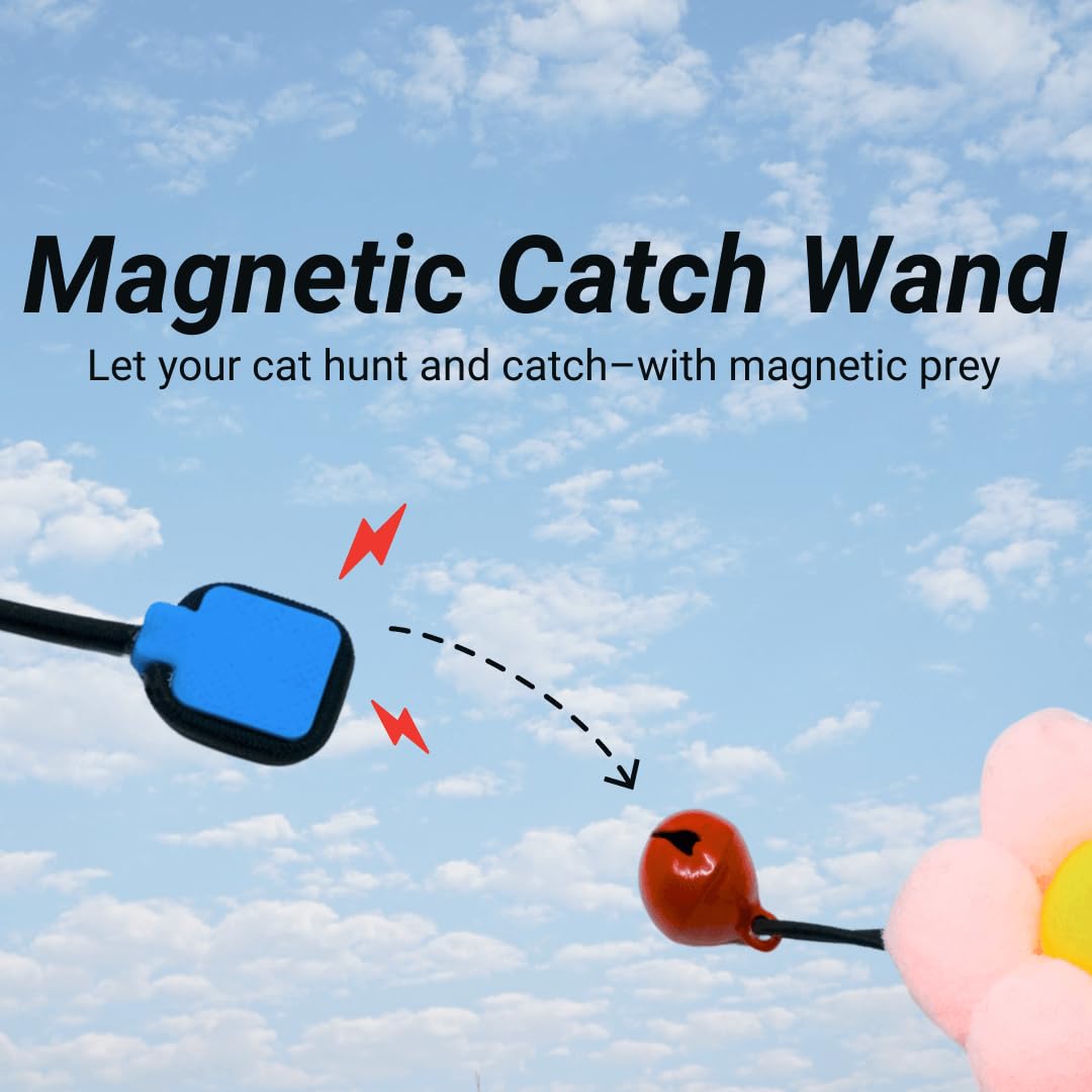 Turnipet Magnetic Catch Cat Wand Toy 24" Compact Interactive Cat Wand