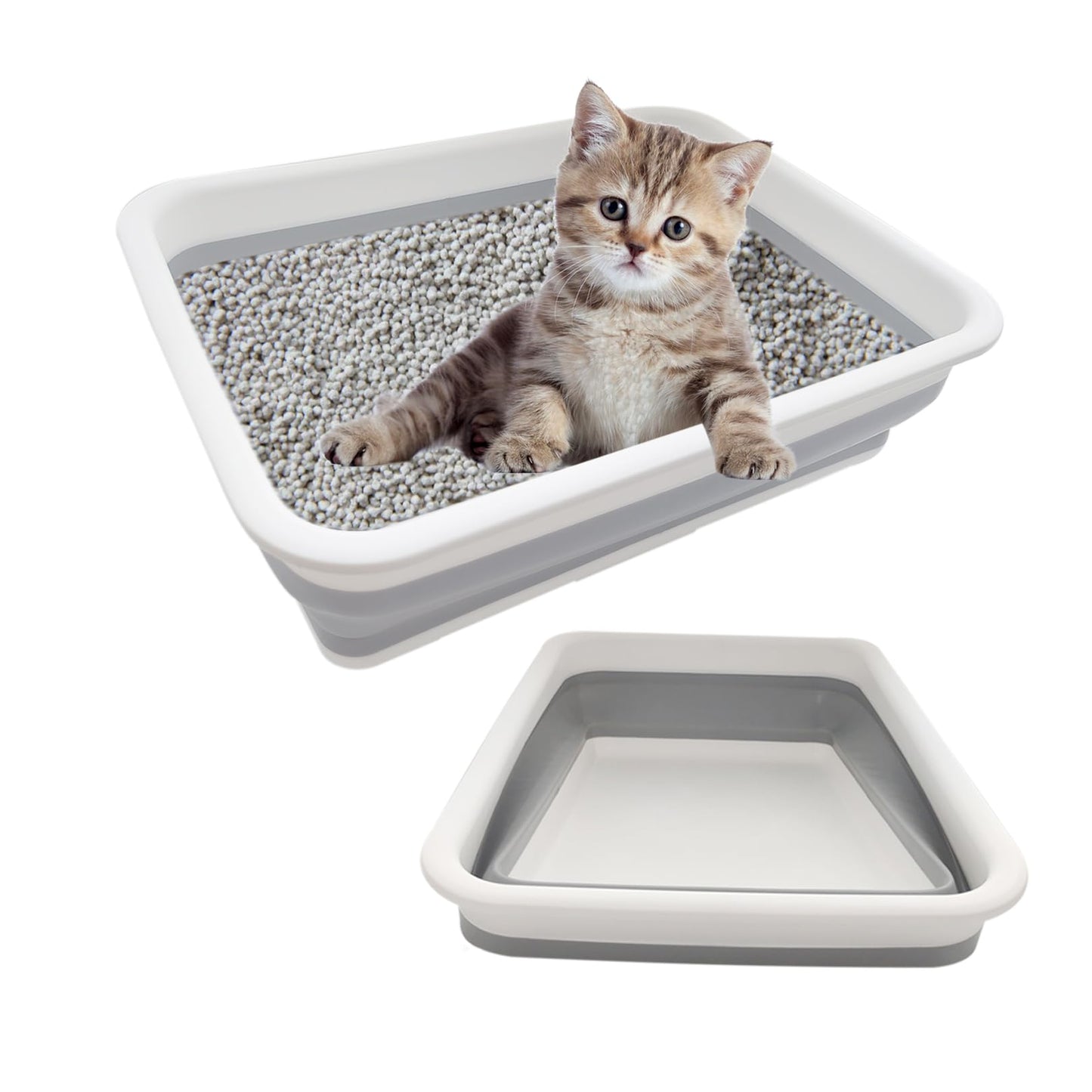 chuyouan 2 Pack Collapsible Small Cat Litter Box, Open Kitten Litter