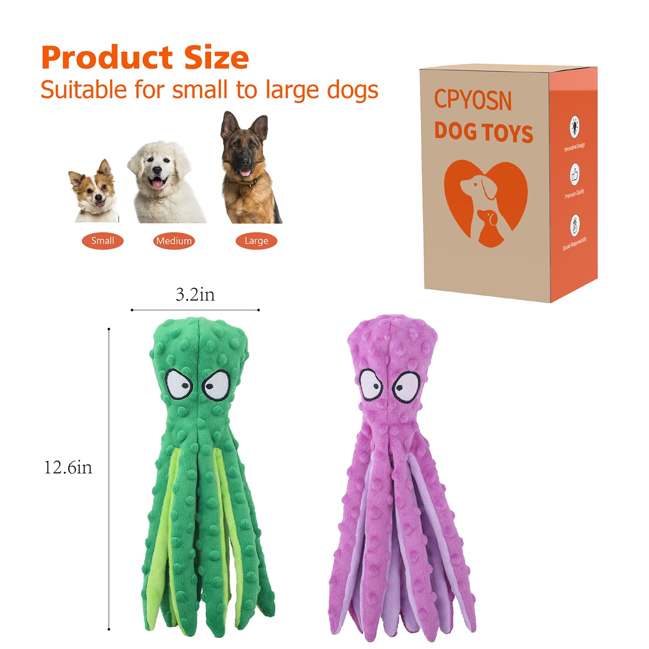 CPYOSN Dog Squeaky Toys Octopus No Stuffing Crinkle Plush Dog Toys