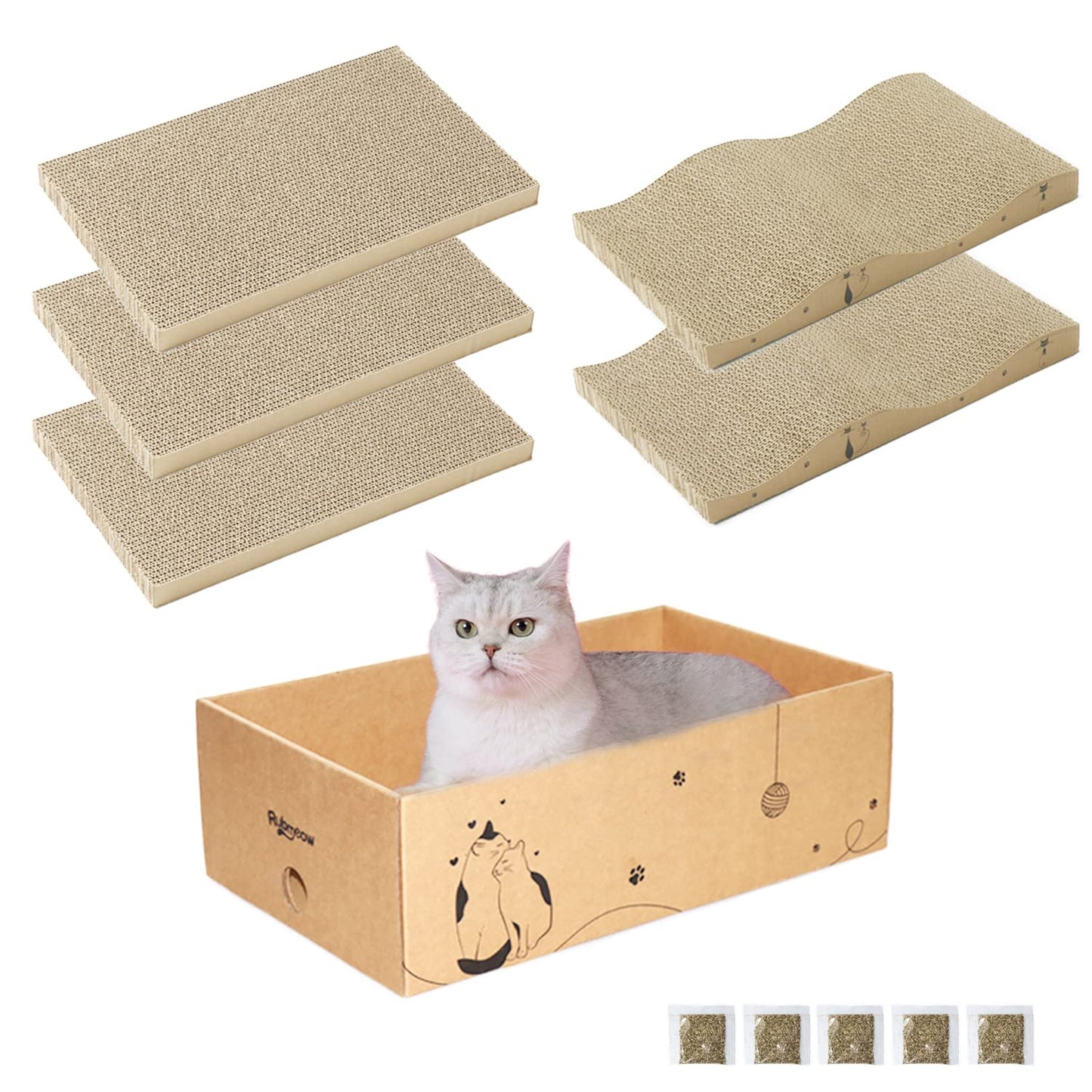 RUBMEOW Cat Scratcher Cardboard Scratch Pad Box for Indoor Pad