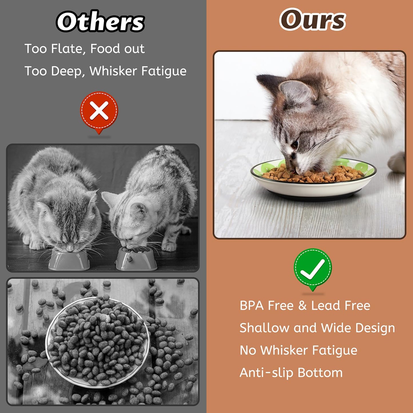 WROSWT Non-Slip Cat Bowl,Ceramic Cat Food Bowls with Silicone Set