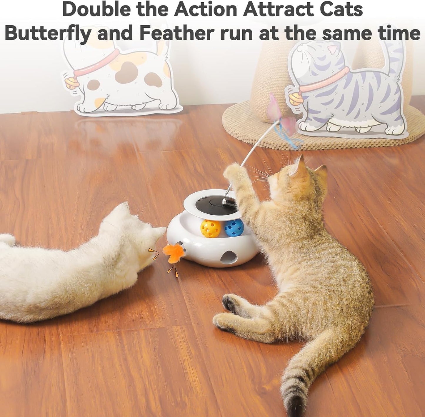 Xuyub Cat Toys 3in1 Interactive Moving Ambush Feather, Spinning Balls