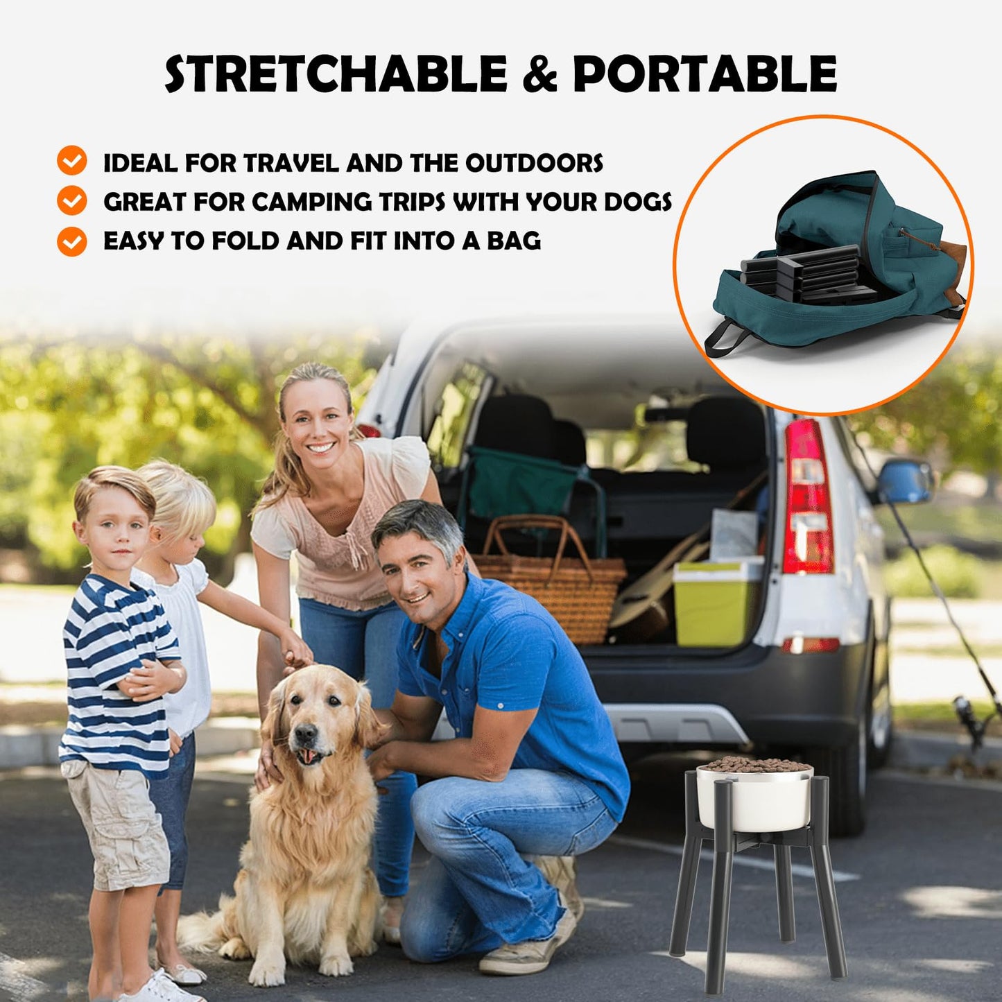 Adjustable Raised Dog Bowl Stand for 7-10.6" Diameter Food Water Bowl