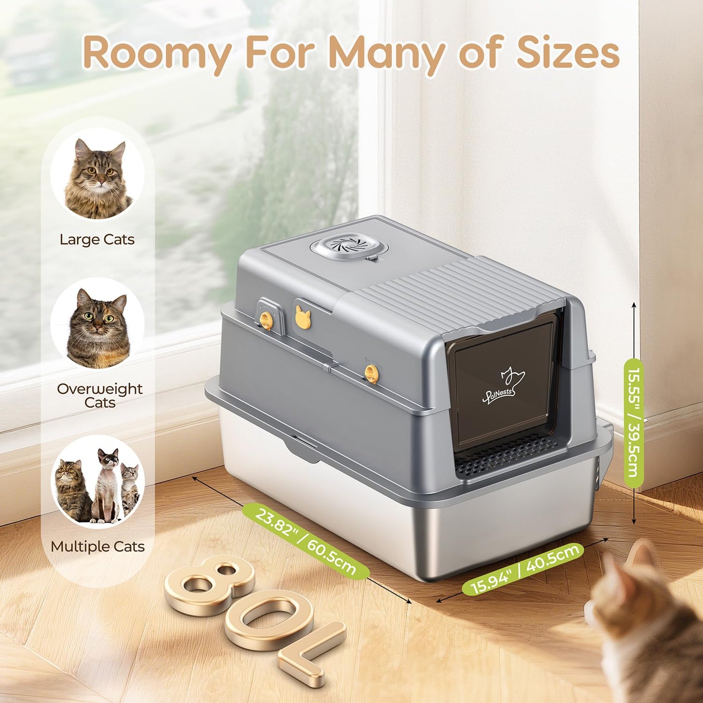 L7 Pro-Stainless Steel Litter Box with Lid, XXL Extra Large Mat