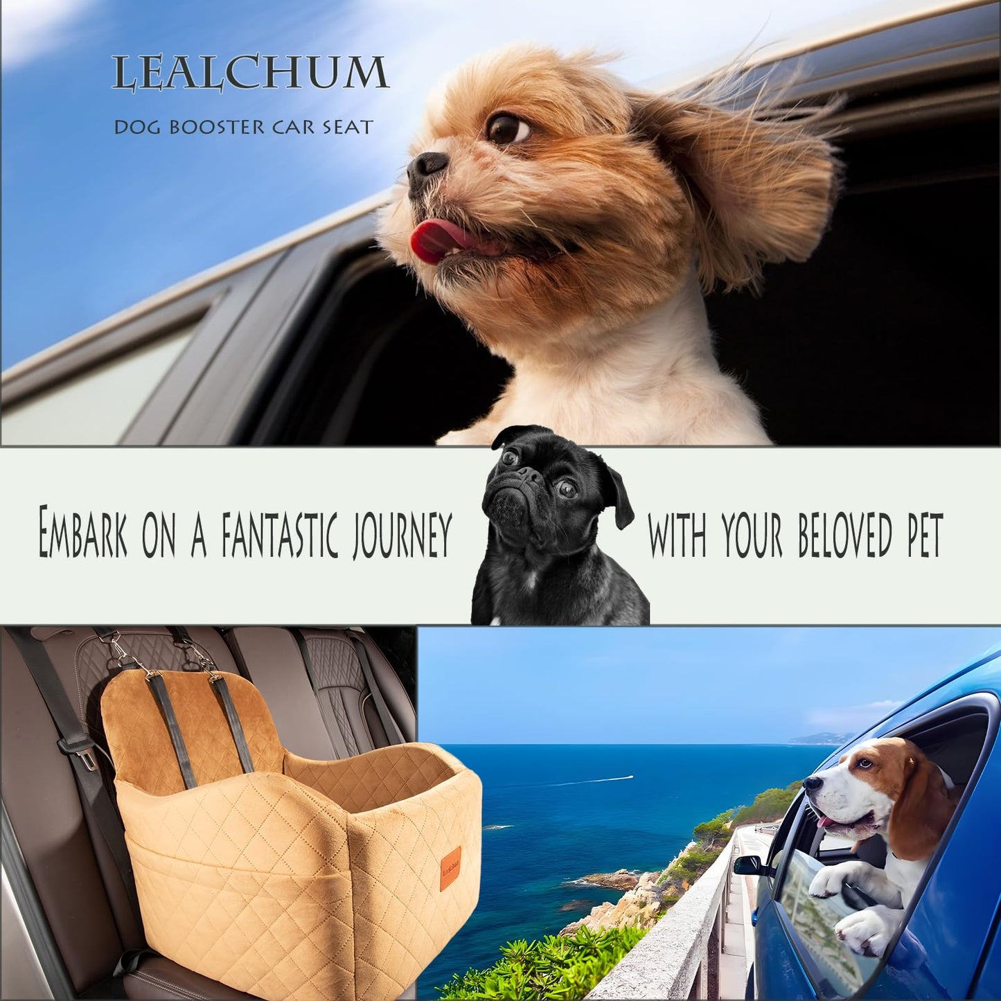 Lealchum Dog Booster Car Seat for Small/Medium Dogs,Ultra Soft Seat