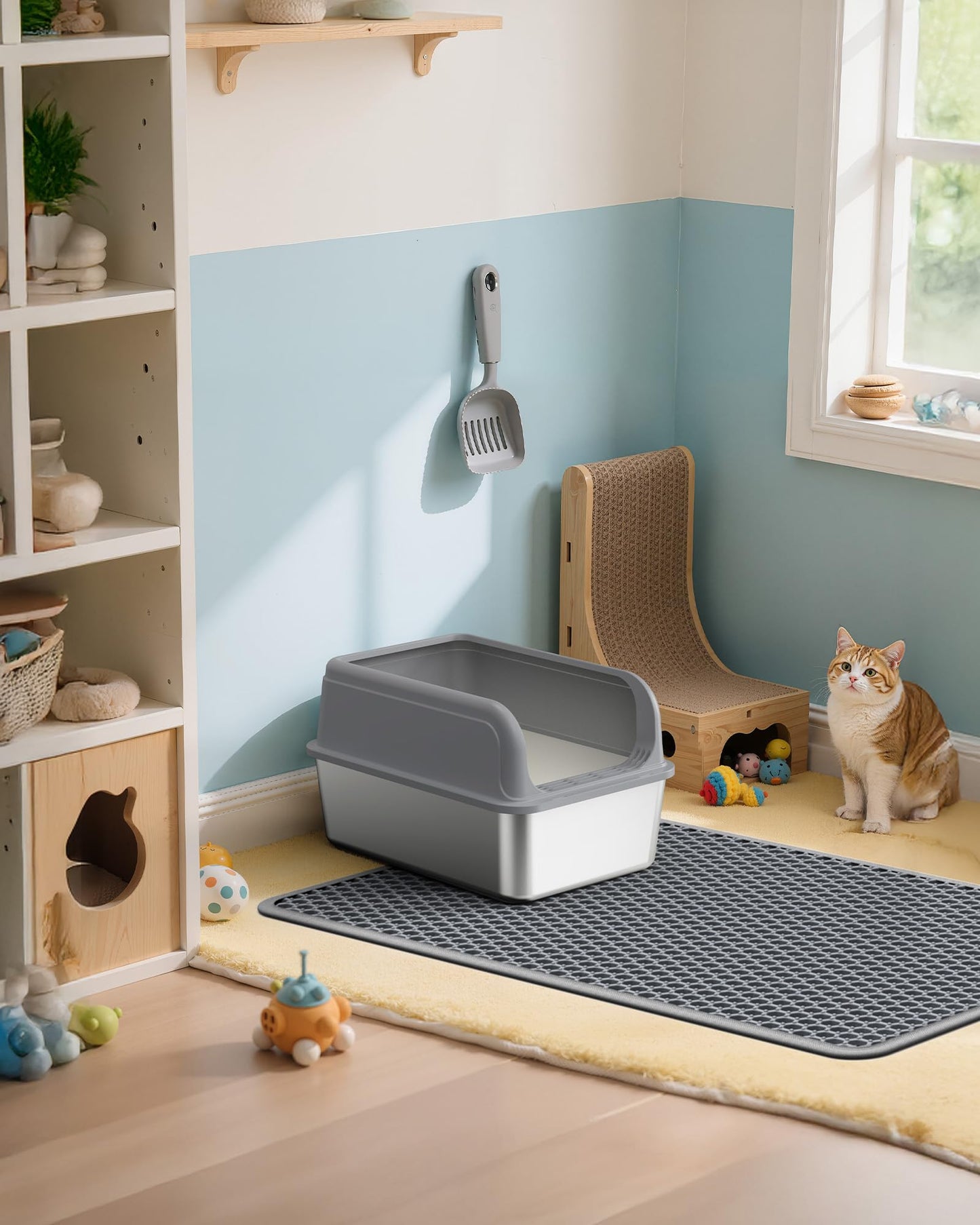 Powools Cat Litter Mat 30" x 24" Large Litter Box Mat with Double Mat