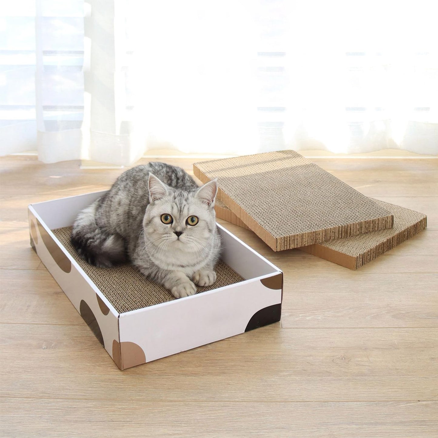 ComSaf Cat Scratcher Cardboard Indoor x10" Cat Refill Box with 3 Bed