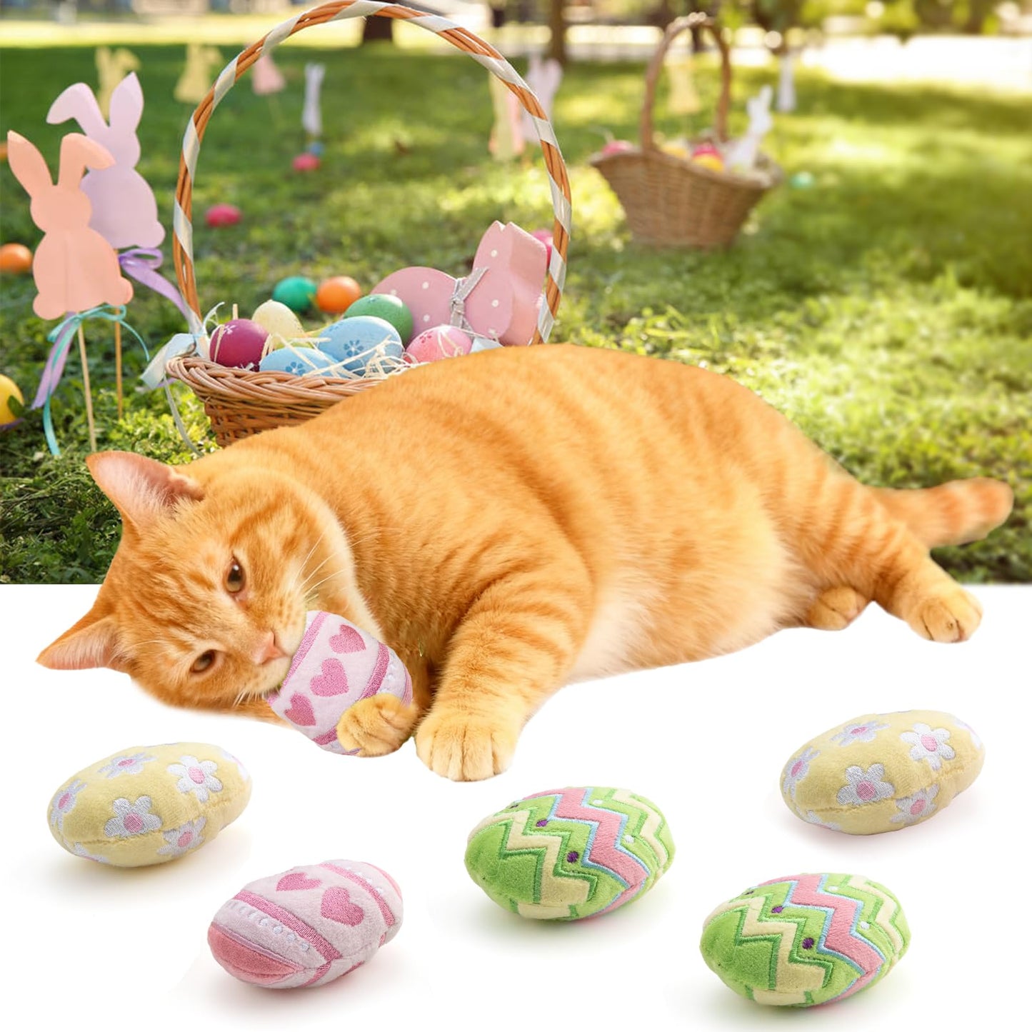Jocomoni 6pcs Easter Catnip Toy,Indoor Easter Egg Shaped Cat Catnip