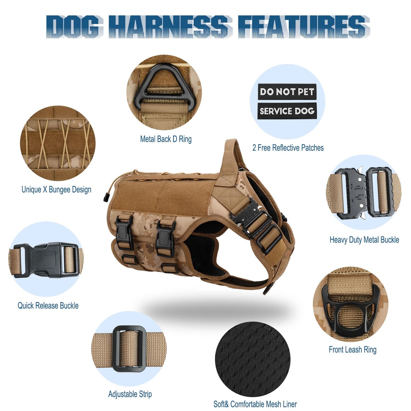 PETNANNY Tactical Dog Harness Service Dog Harness Emotional Hook