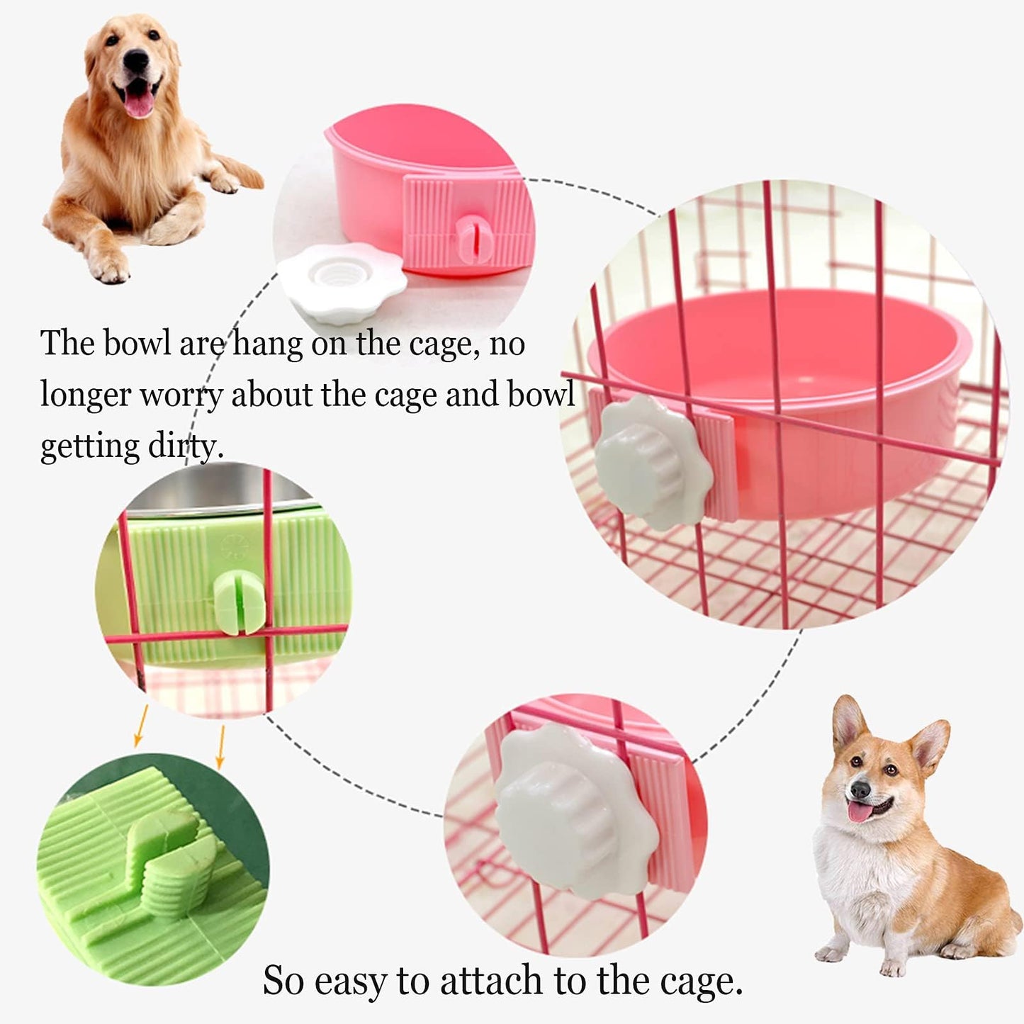 kathson Crate Dog Bowl, Removable Stainless Steel Hanging Pet Cage
