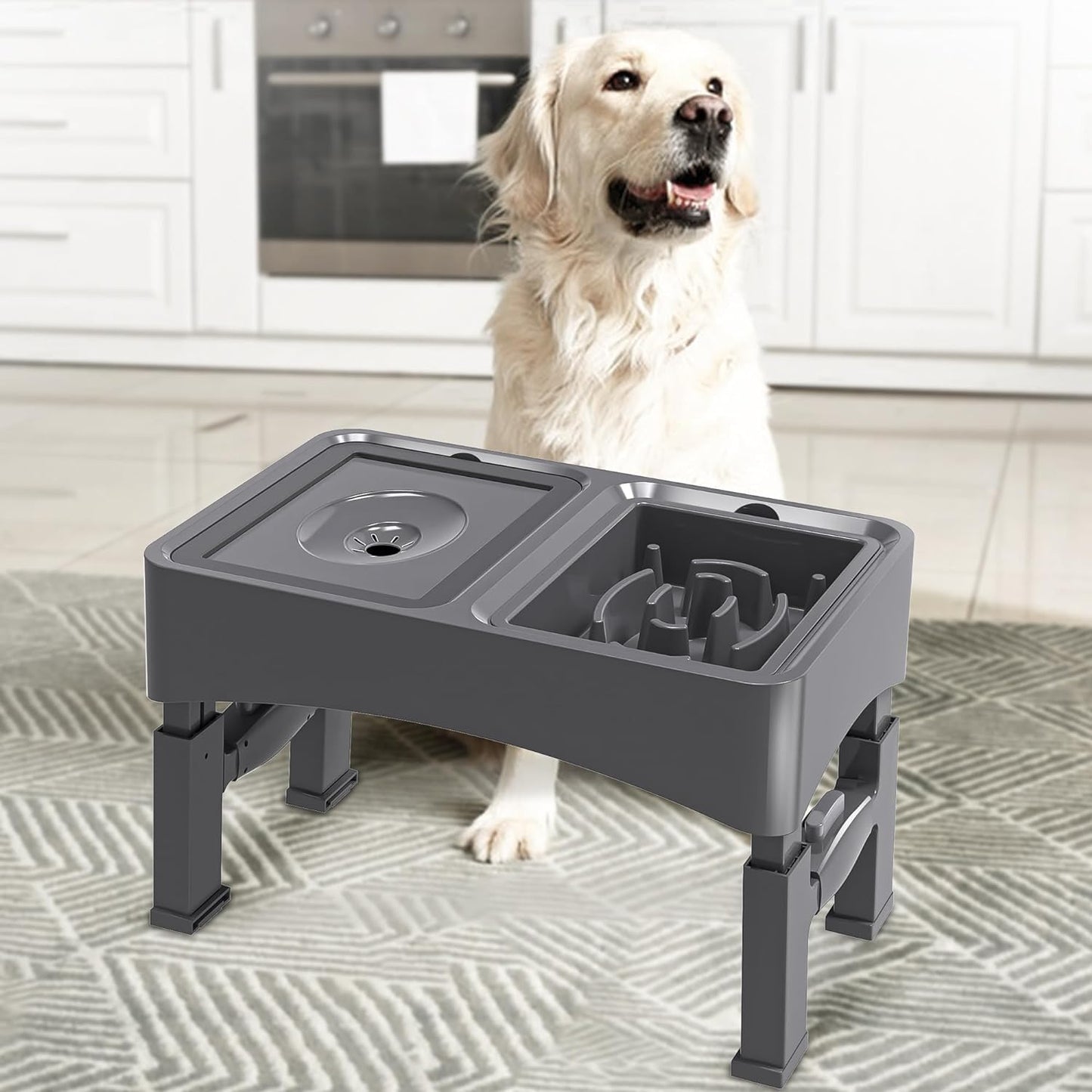 UPSKY 2-in-1 Elevated Dog Bowls Slow Feeder, 4 Height Adjustable Bowl