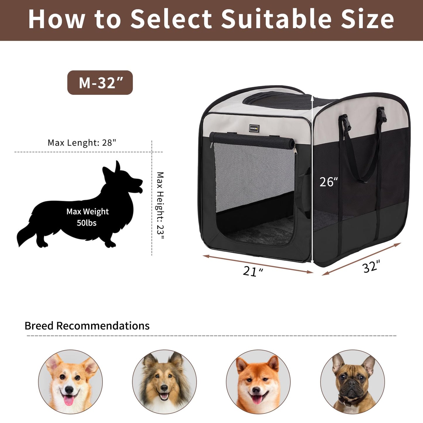 DONORO Dog Kennels and Crates for Medium Dogs, Portable Pop Up Bag