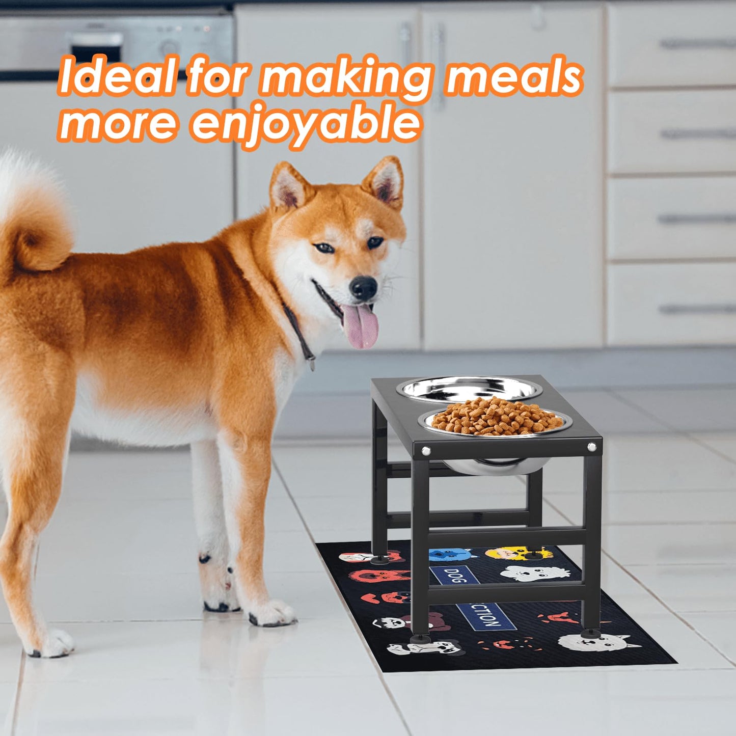 ADENGL Metal Raised Dog Bowl, 10" Tall Elevate Dog Feeder Stand Mat