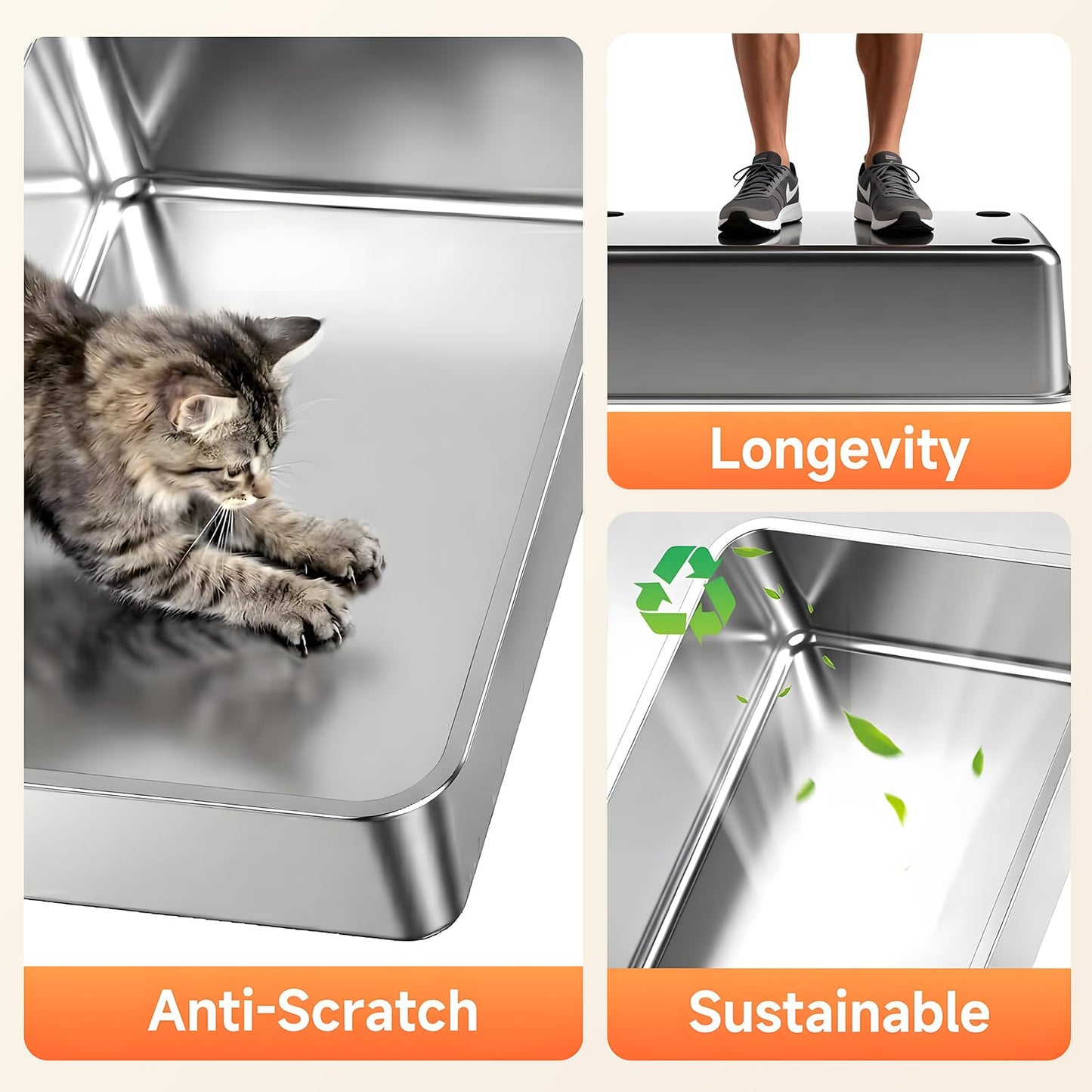 TEVILA Stainless Steel Litter Box with High Sides, XL High Sided Box