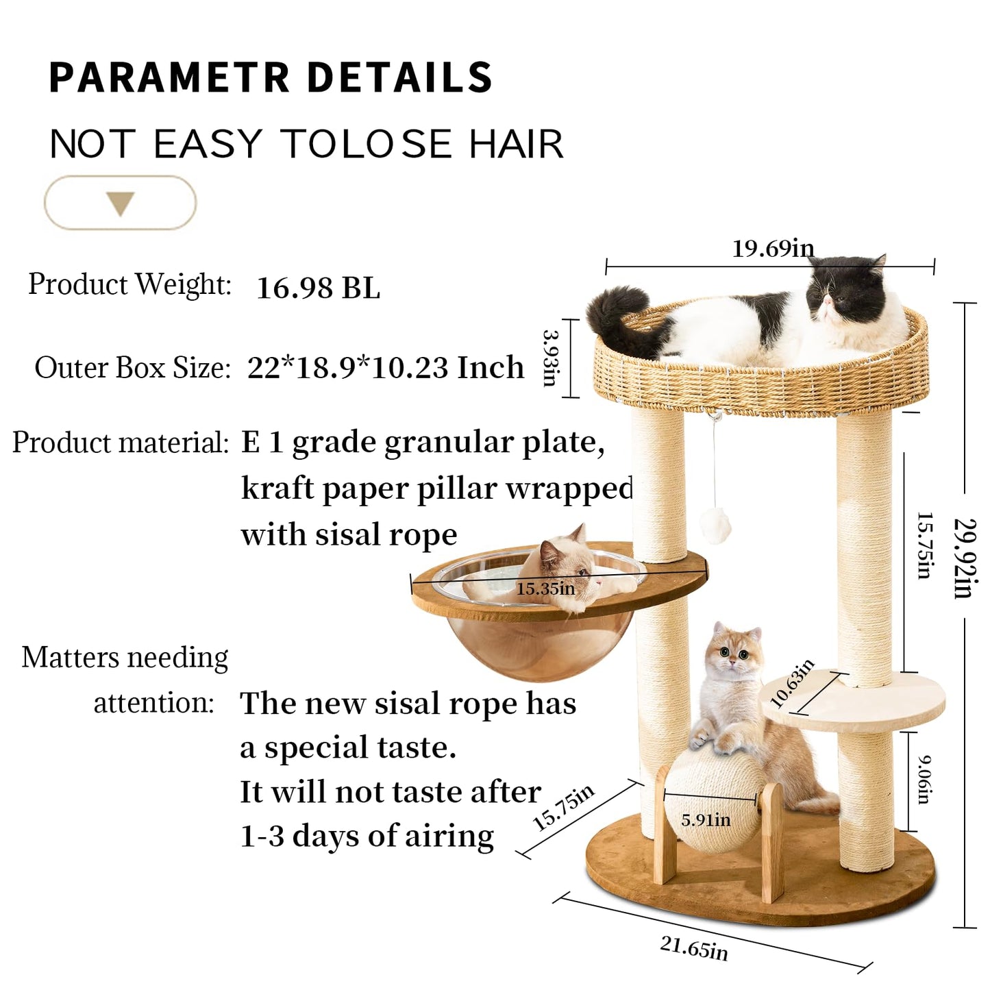 Modern Cat Tree for Indoor Cats, Wood Cat Tree with Natural Ball