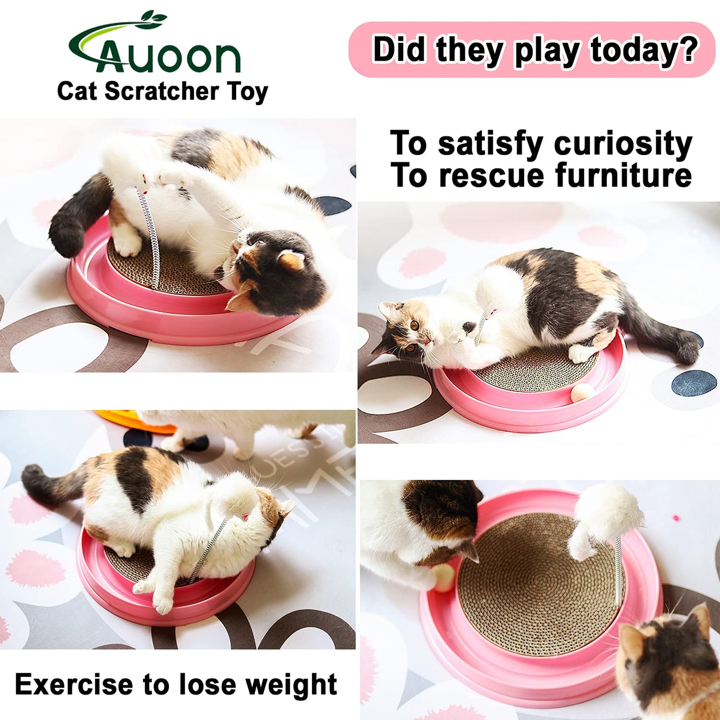 AUOON Cat Scratcher Toy with Ball Track 1 Interactive Cat Toy, Pad