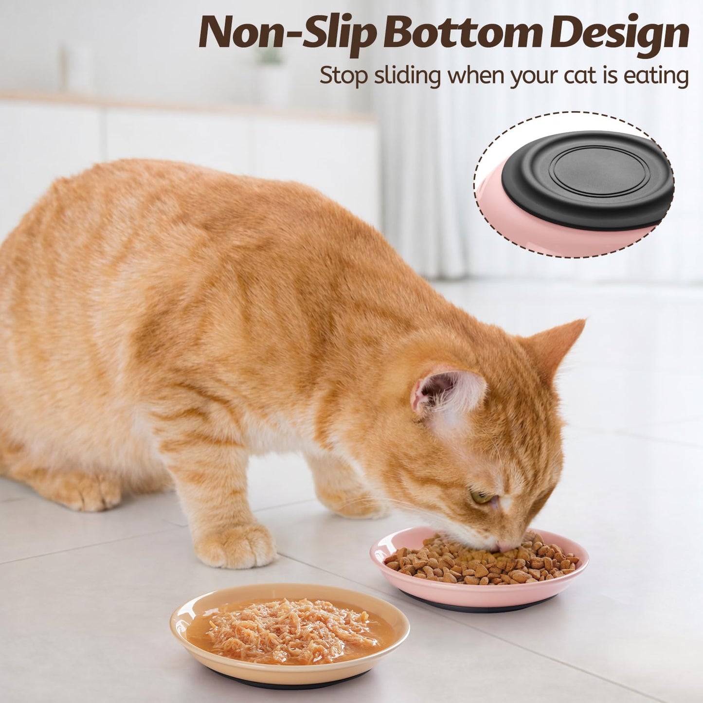 WROSWT Colorful Cat Food Bowl,Non-Slip Silicone Bottom Cat Bowls