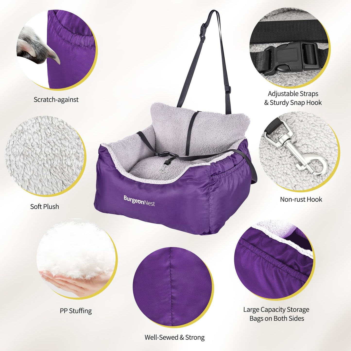 BurgeonNest Dog Car Seat for Small Dogs, Fully Detachable and Carrier