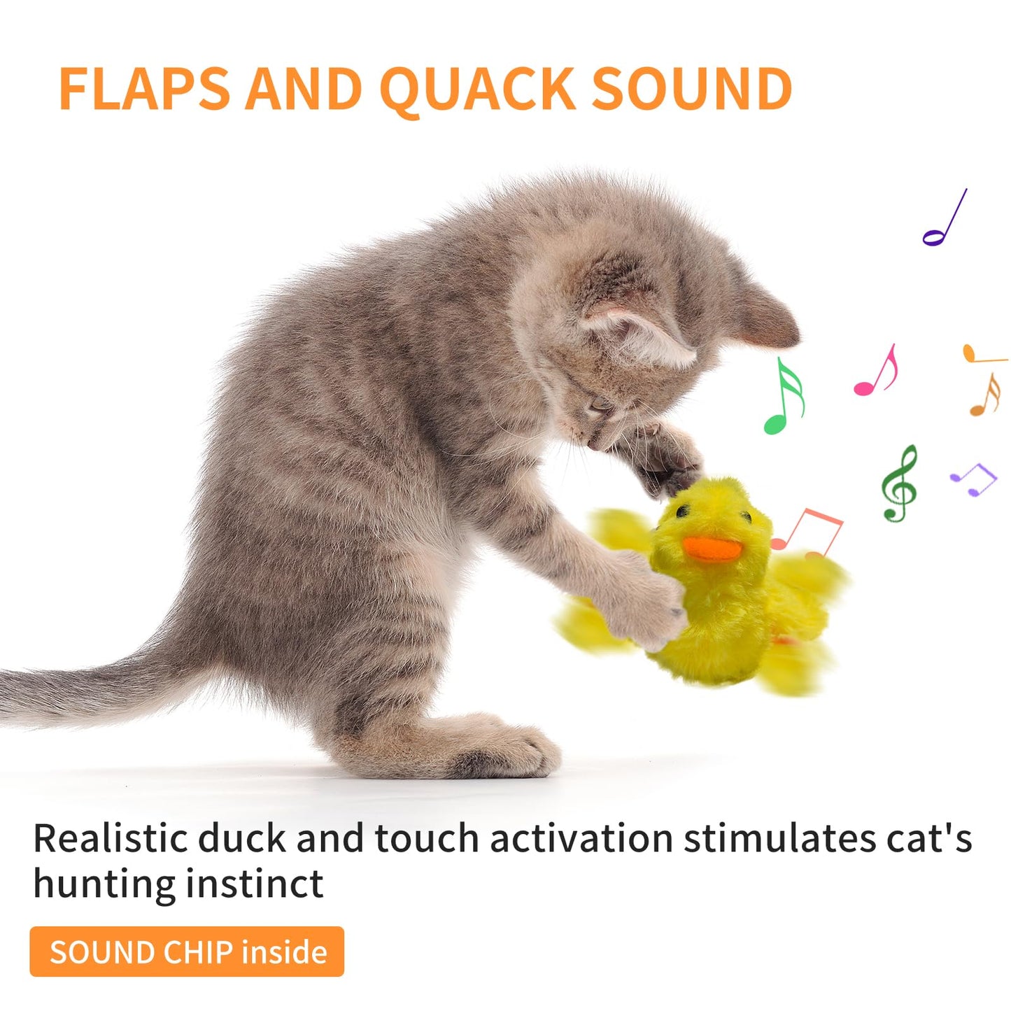 SmartTail Cat Toys Rechargeable Flapping Duck, Lifelike Quacking Toys
