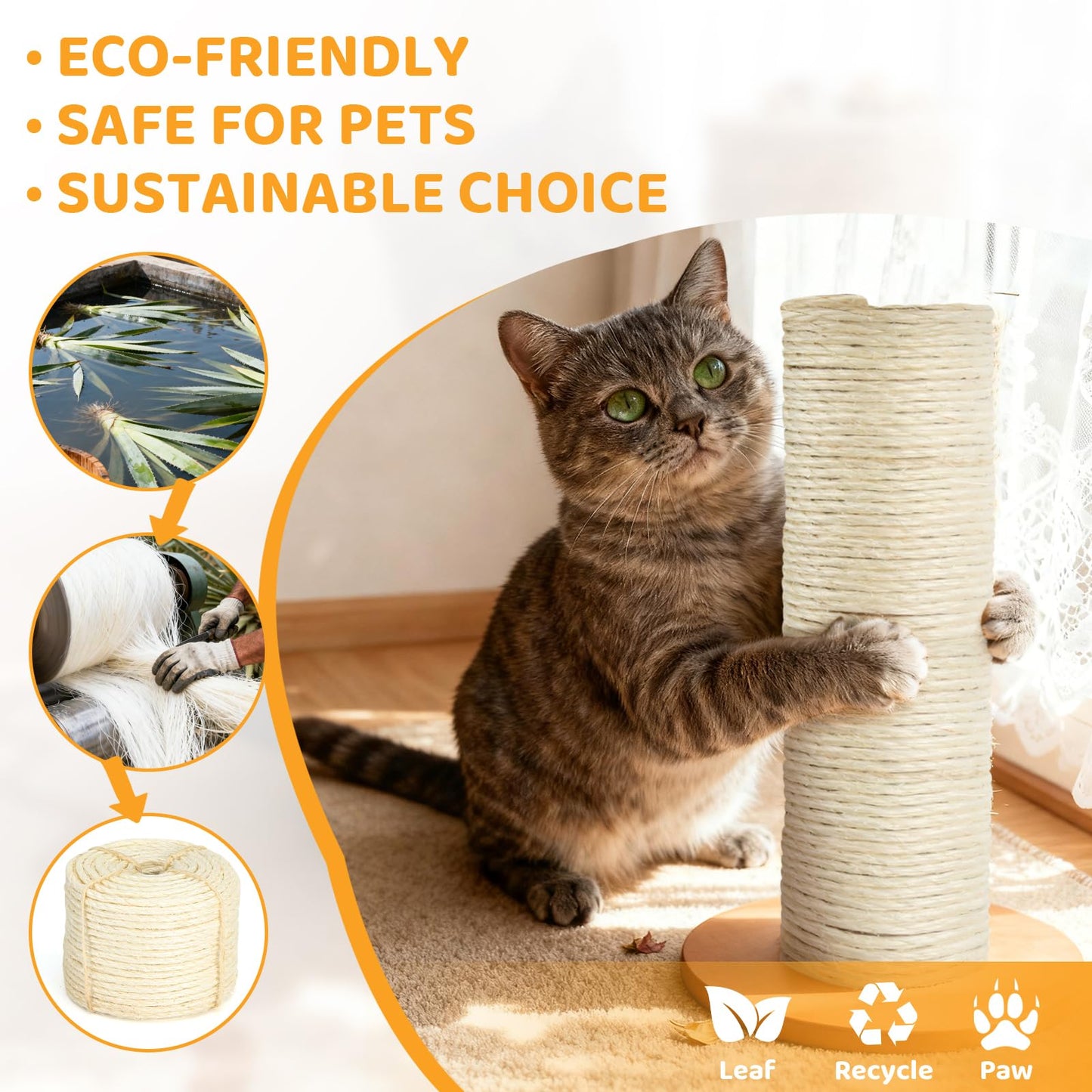 Natural Sisal Rope for Cat Scratcher Tree Thick 5-mm 1/ by Cat Tower