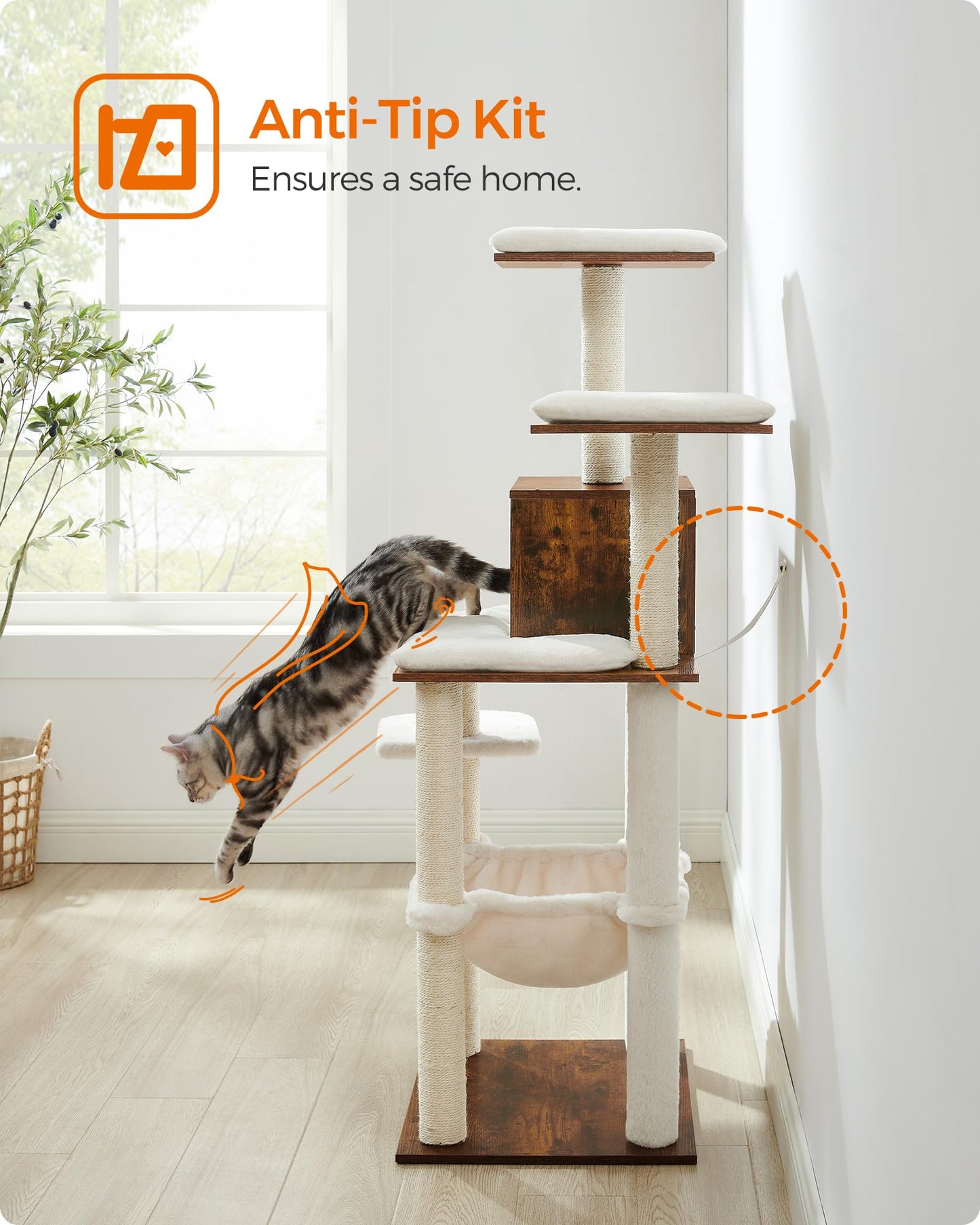 Feandrea Cat Tree, 56.3-Inch Modern Cat Tower, Multi-Level Plush Condo