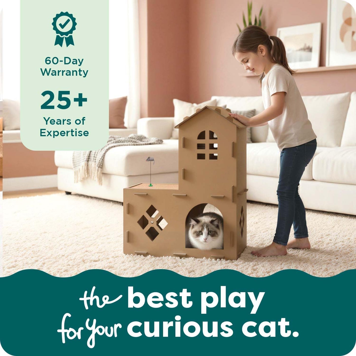 FurHaven Townhouse Multi-Level Cardboard Cat House for Indoor House