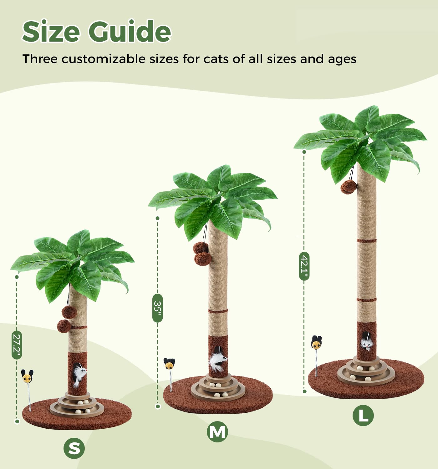 Made4Pets 35" Tall Cat Scratching Post with Sisal Rope, Balls