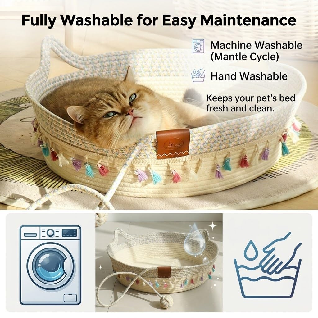 Pbed Large Cat Bed Basket Round Cotton Rope Woven,Cat Bed for Ball