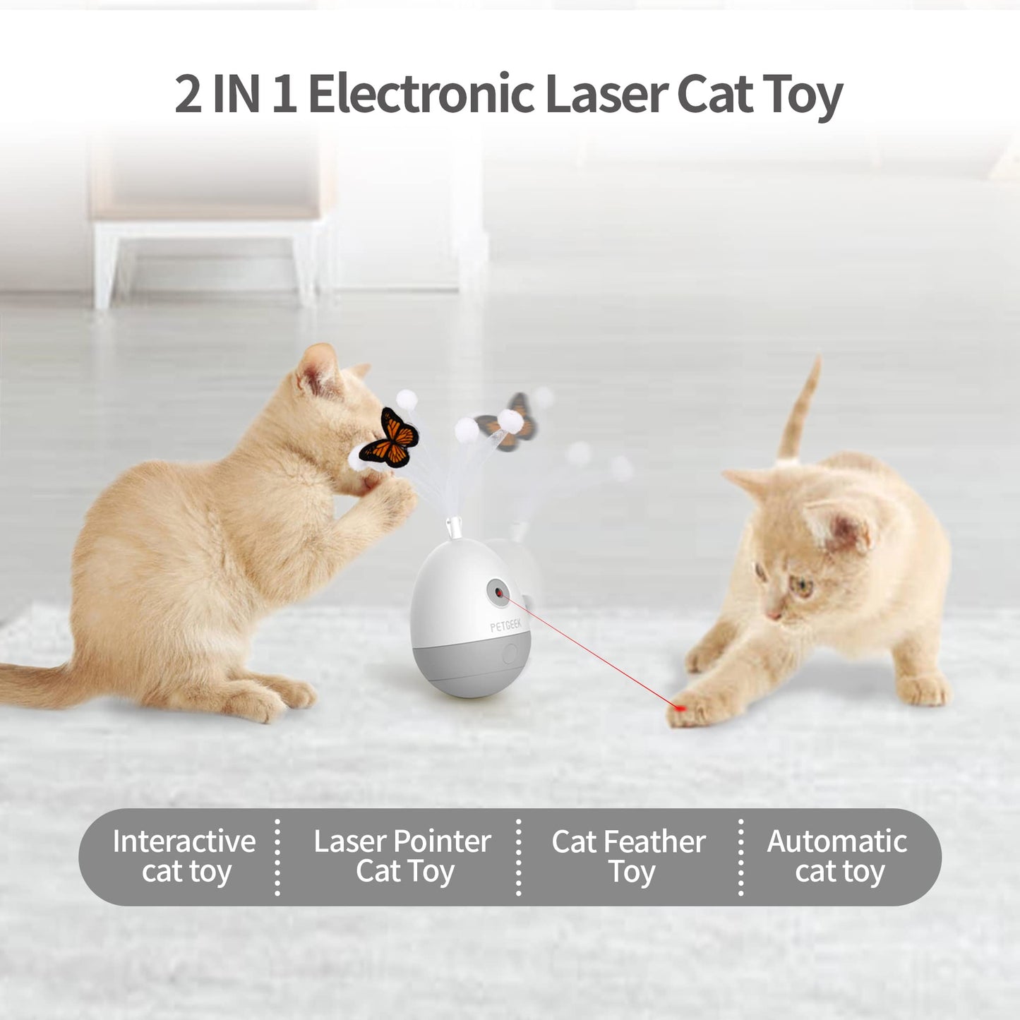 PETGEEK Interactive Cat Laser Pointer Toy with Bird Squeaky, Wand