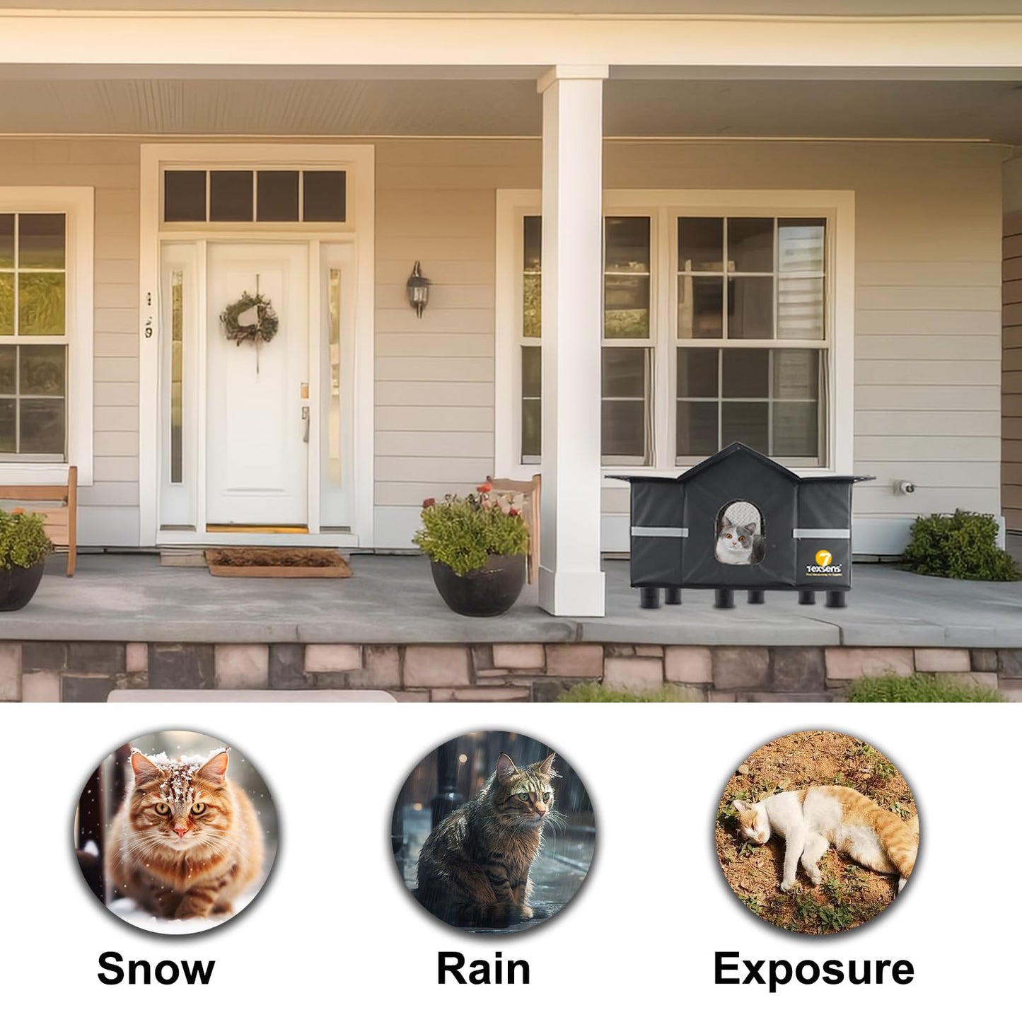Texsens Outdoor Cat House Weatherproof Large Cat Shelter for House