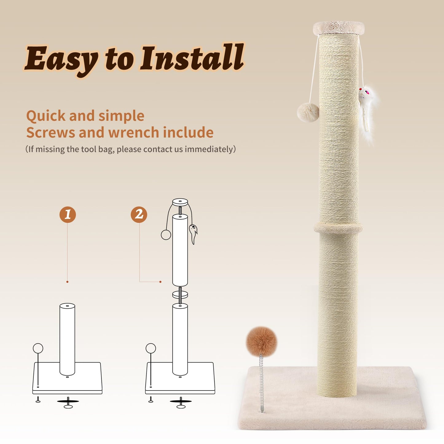 Tall Cat Scratching Post Sisal Cat Scratcher for Indoor Tower