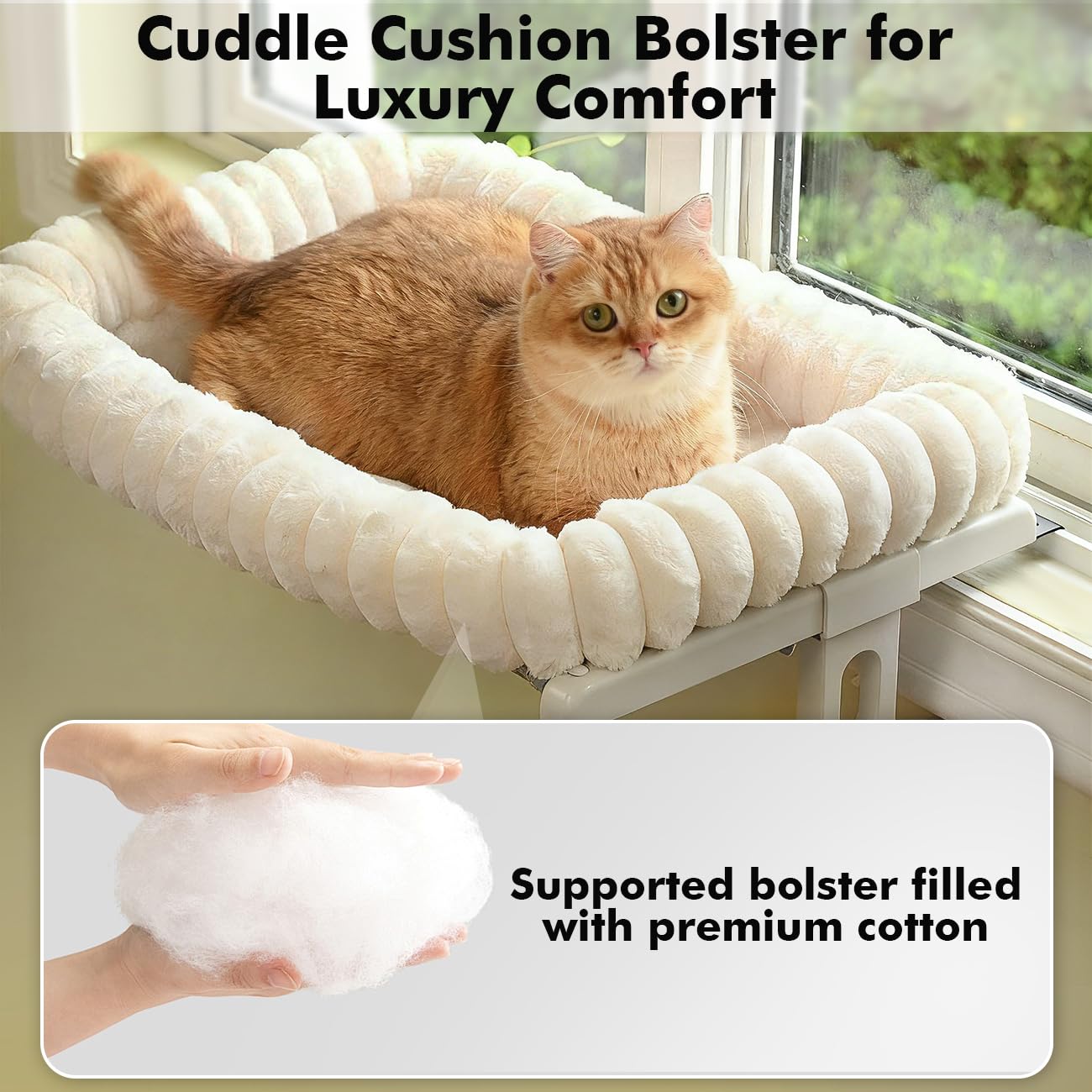 Zoratoo Cloud-Cuddle Cat Window Perch with 4-Sided Bolster, Zipper Bed
