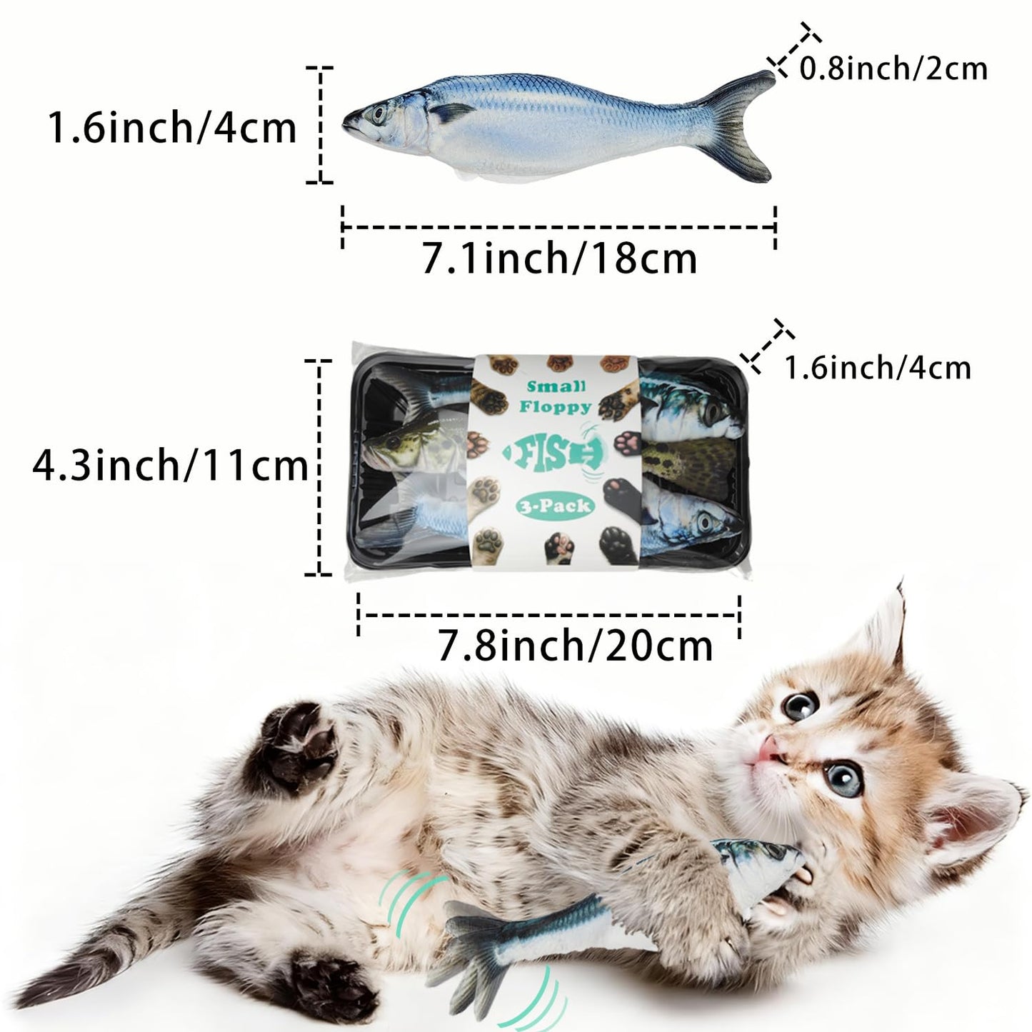 Satauko Realistic Floppy Fish Cat Toys, 3 Pack Mini-Sized, Moving Toys