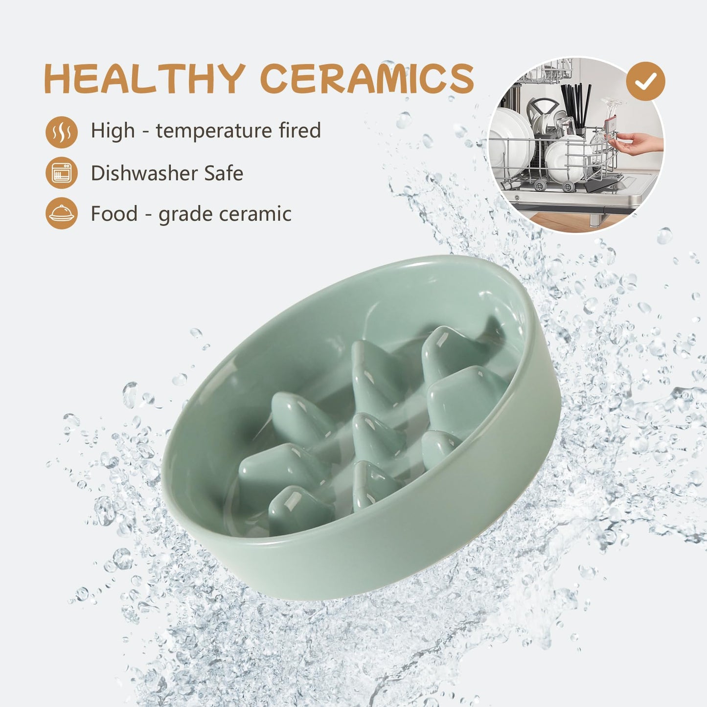Havniva Ceramic 0.9 Cup Raised Slow Feeder Dog Bowl Set, Elevated Bowl