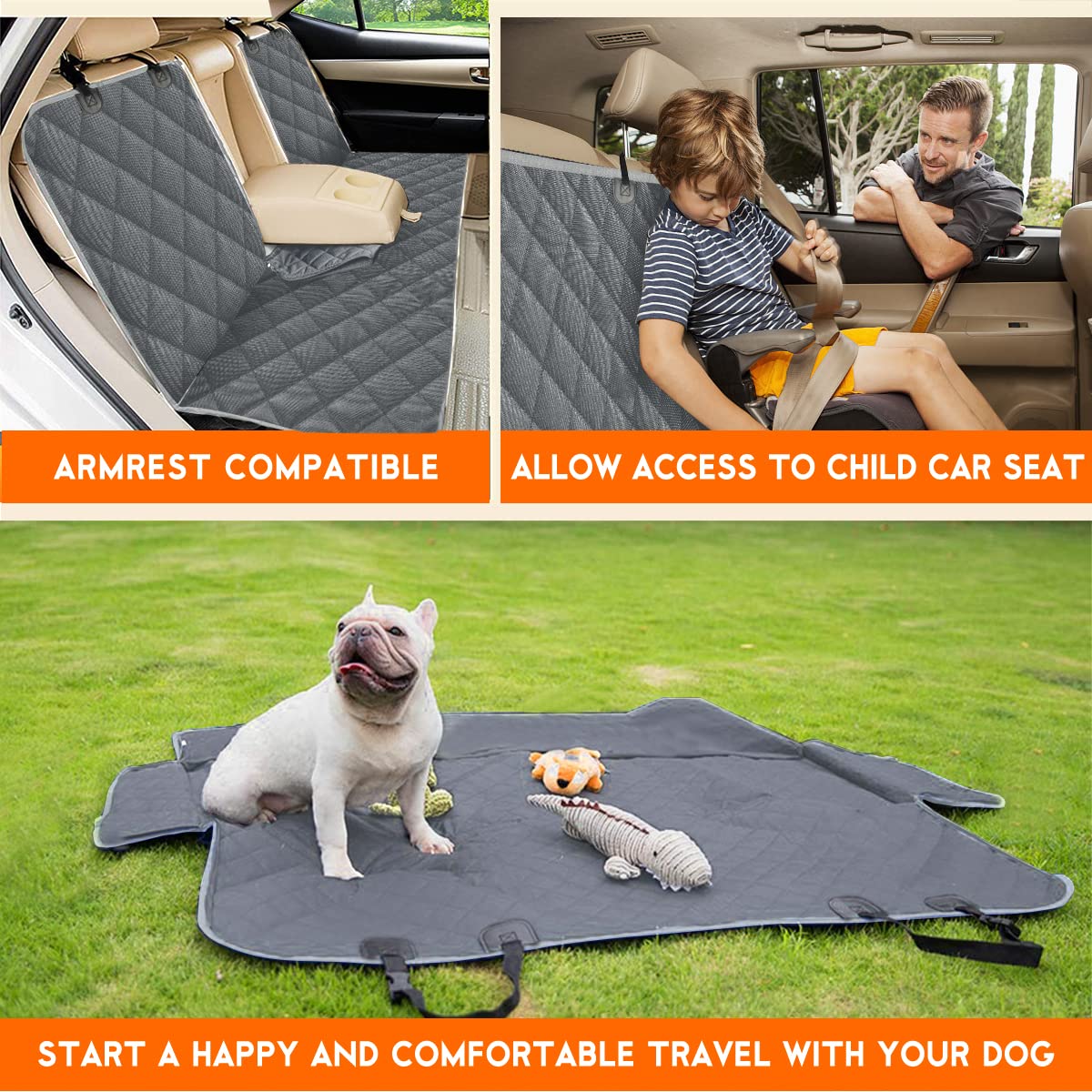 Yuntec Dog Car Cover for Back Seat Pet Protector Waterproof Bench Seat
