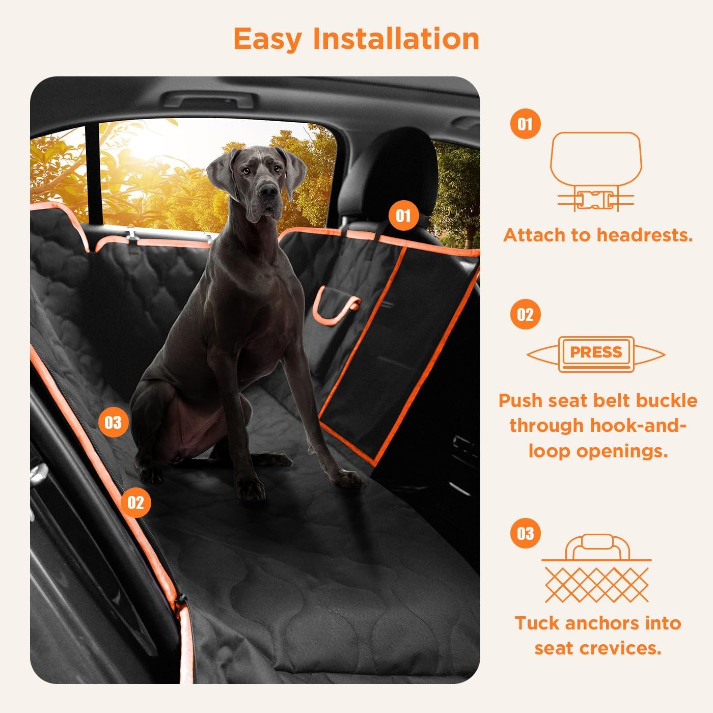 Shodu Waterproof Dog Car Seat Cover for Back Seat,Collapsible Seat