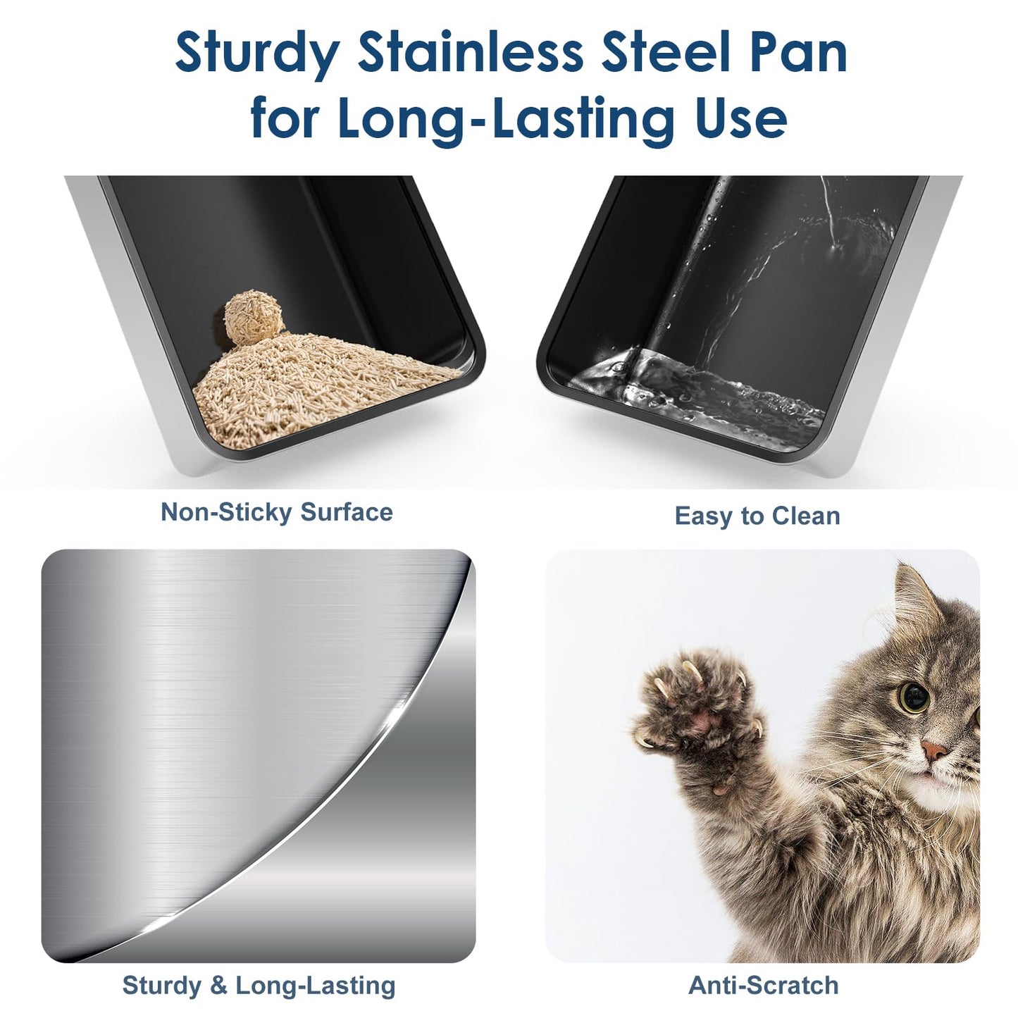 Suzzipaws Non-Sticky Coated Stainless Steel Cat Litter Box with Tray