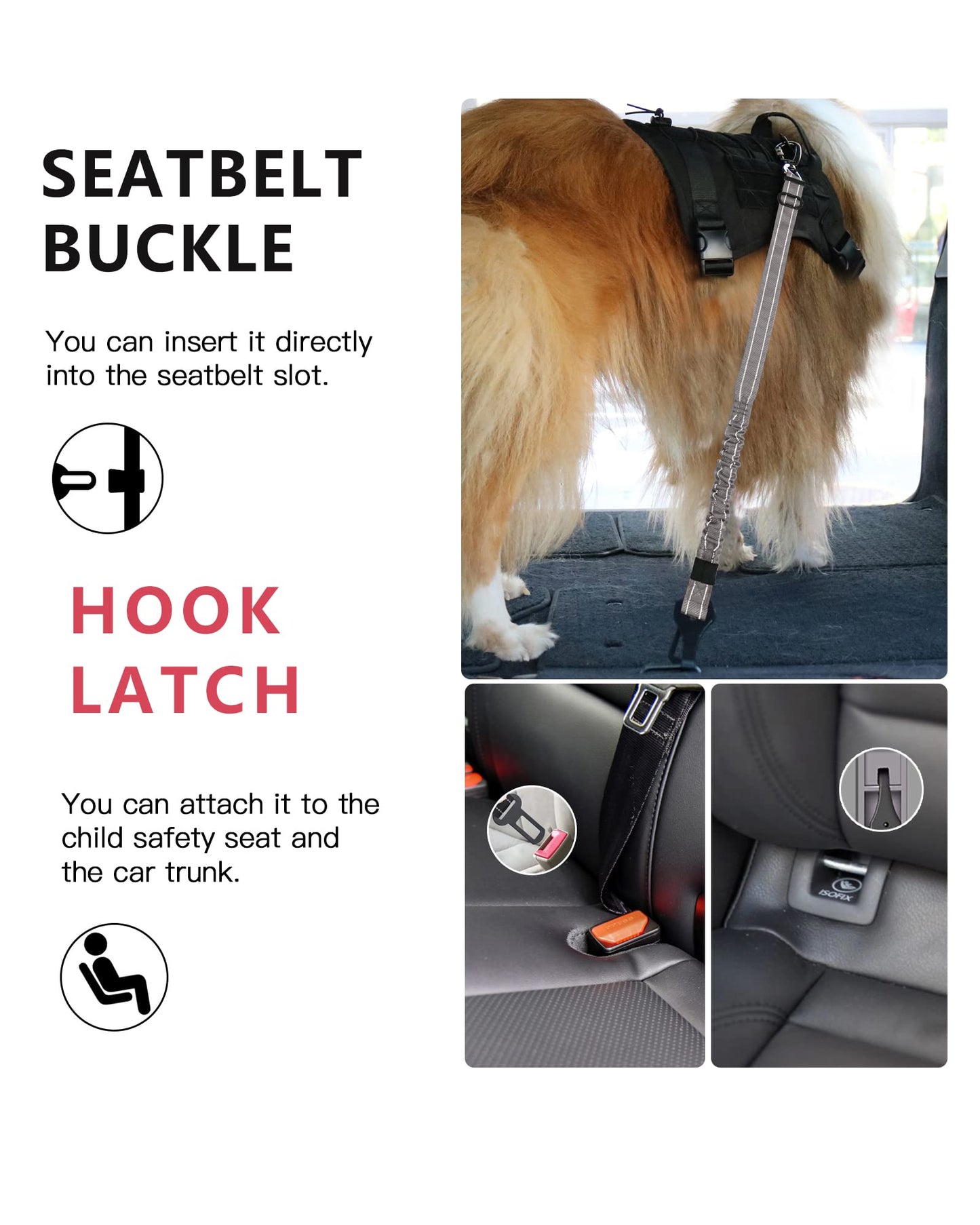 AUBELL Dog Seat Belt for Car,2 Pack Set 3-in-1 Adjustable Seat