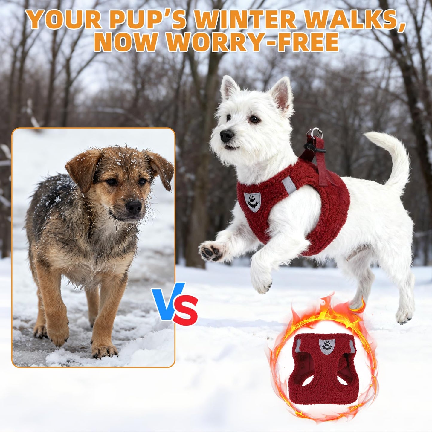 KOOLTAIL Christmas Plush Small Dog Harness and Leash Set, Warm Set