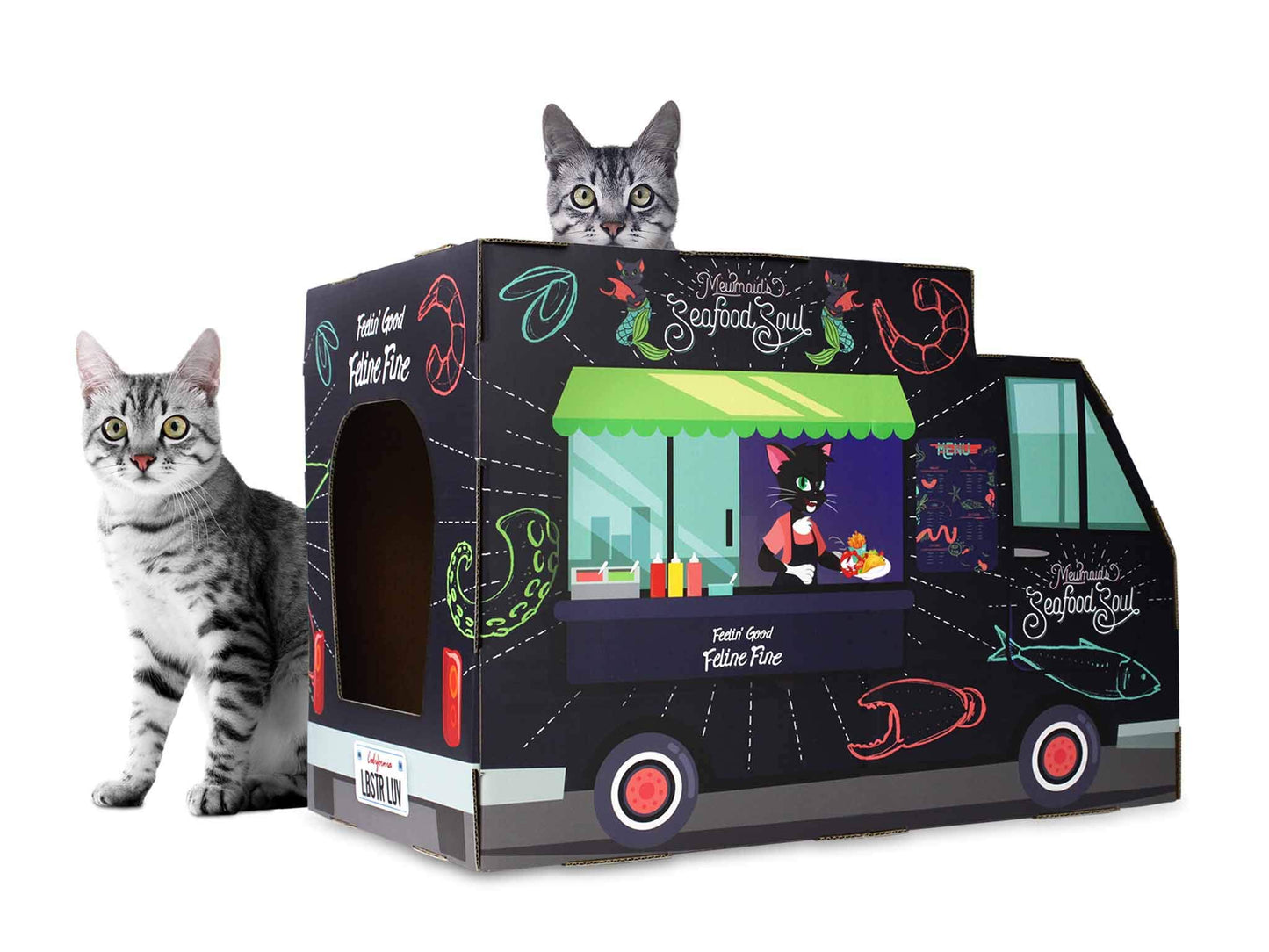 American Cat Club Cat House with Scratcher Catnip Included Food House