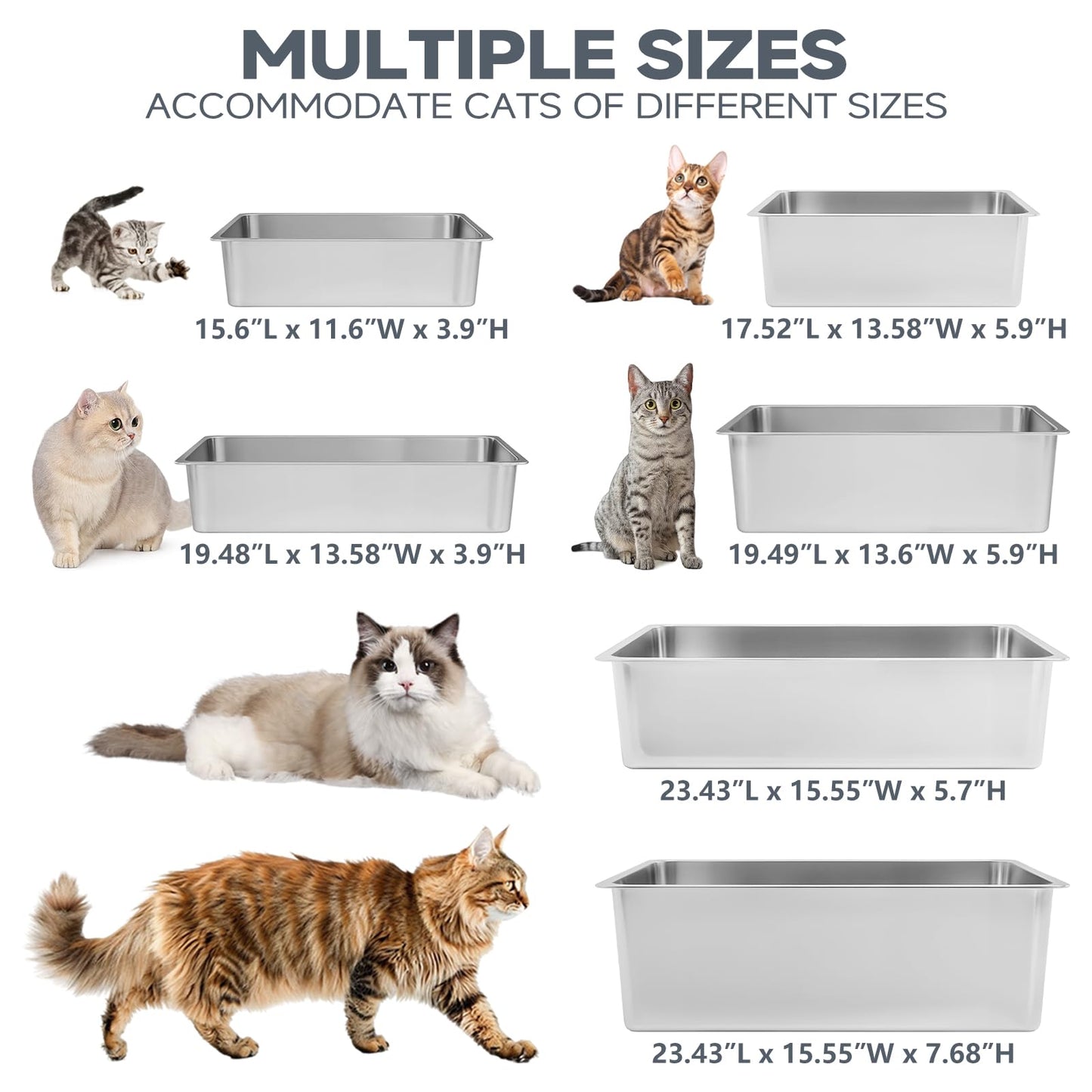 Kirecoo Stainless Steel Cat Litter Box Metal High Sided Cat Pan, Tray