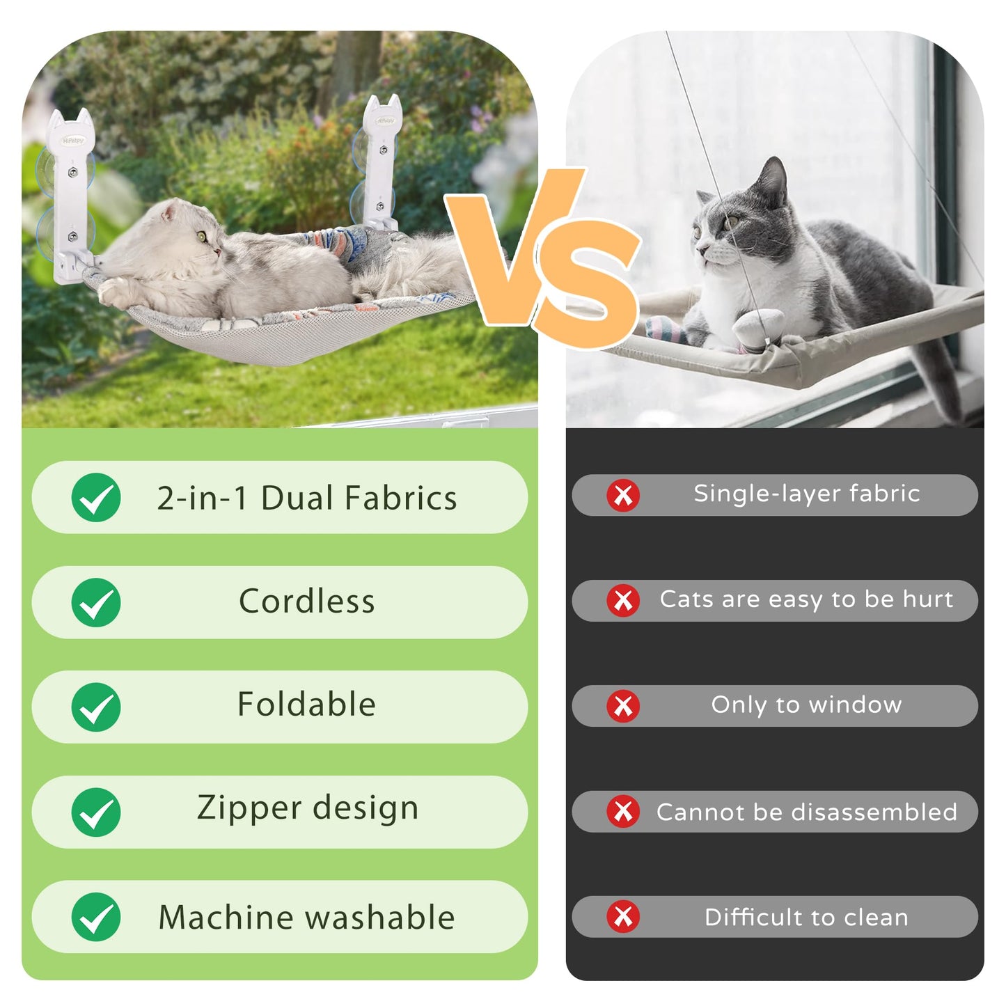 HiPetpy 2 Pack Cat Window Perch, Glow in The Foldable Cat Hammock Bed