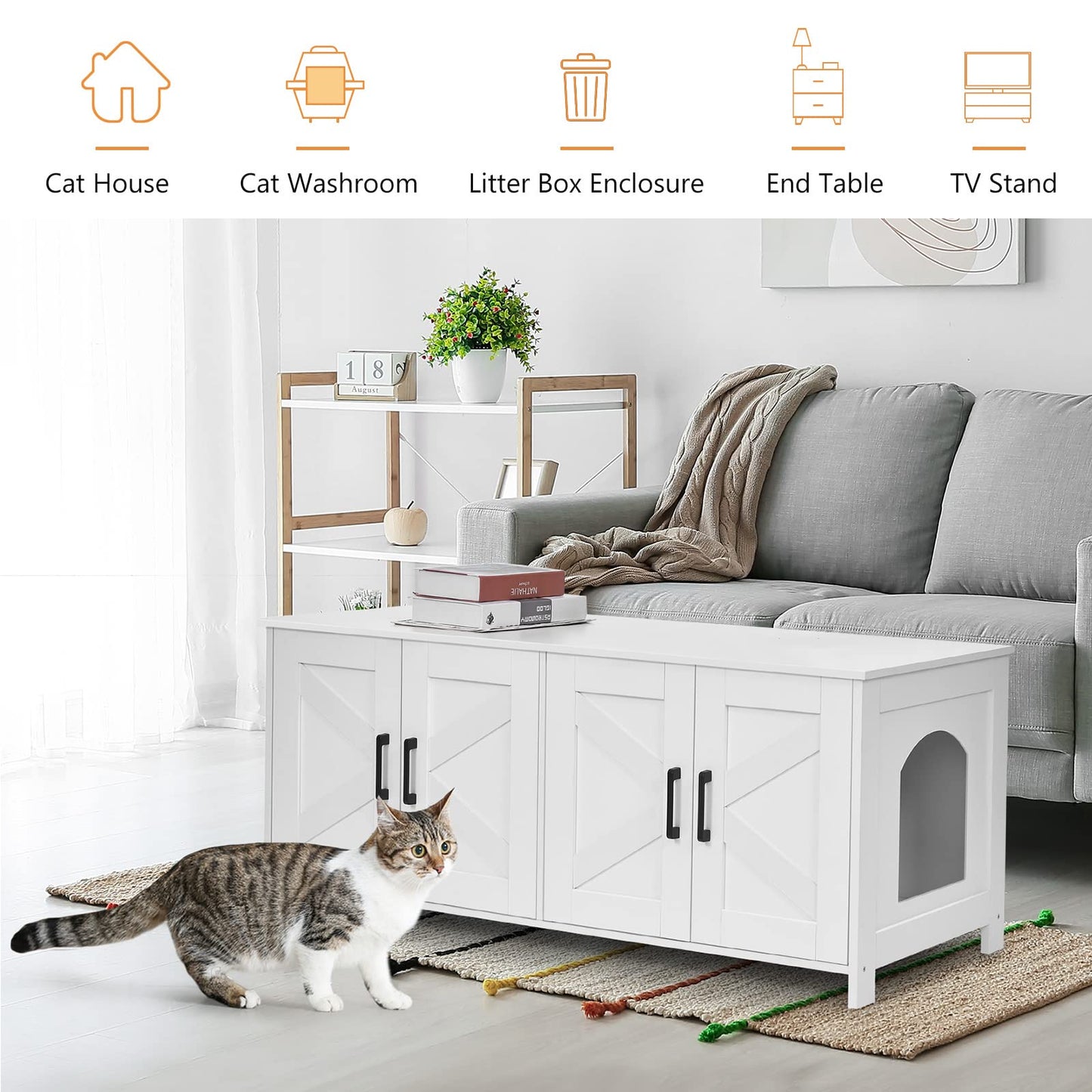 Homhedy Cat Litter Box Enclosure For 2 cats, Litter Box Furniture Box