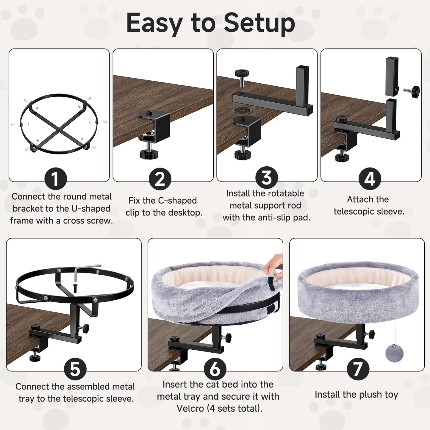 Chumajor Cat Desk Bed 360° Rotating Adjustable, Supports Soft Faux Bed