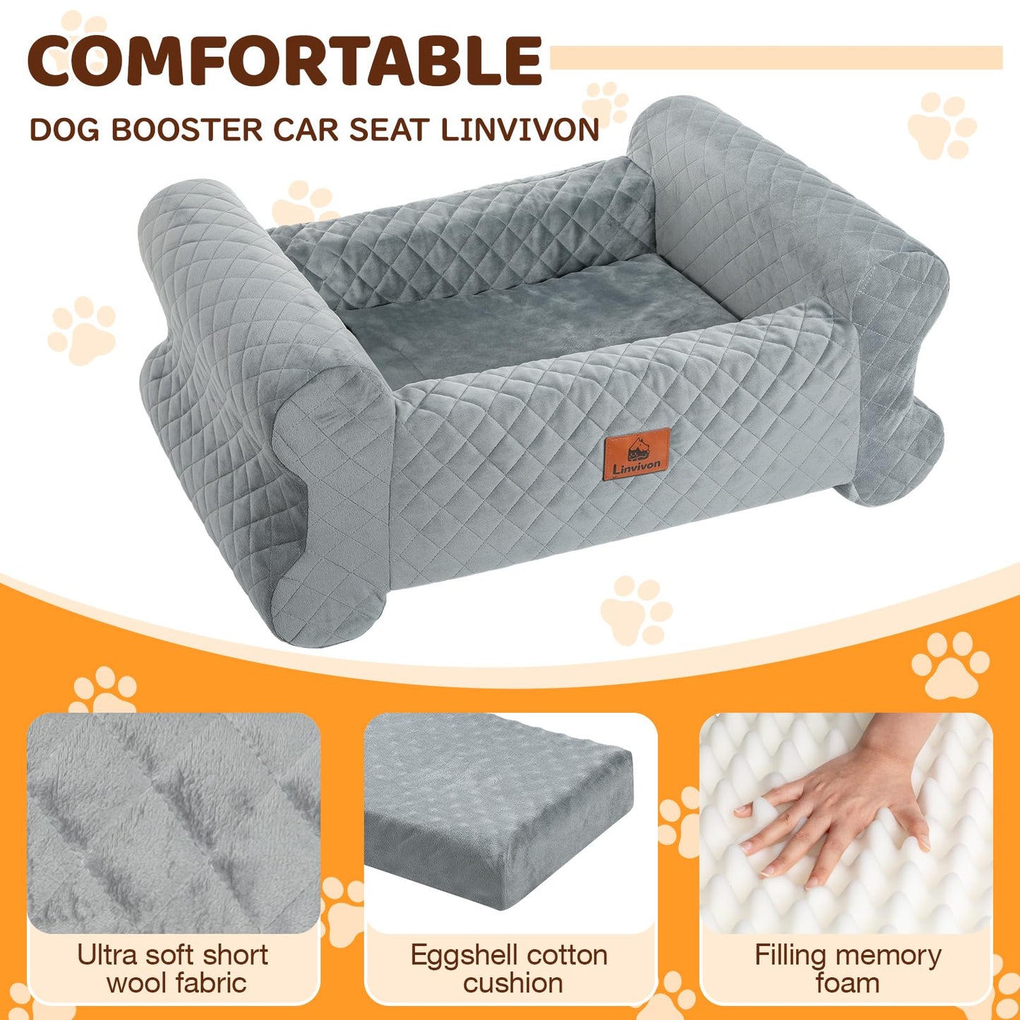 Dog Car Seat for Medium/Large Dogs up to Memory Foam Dog Booster Seat