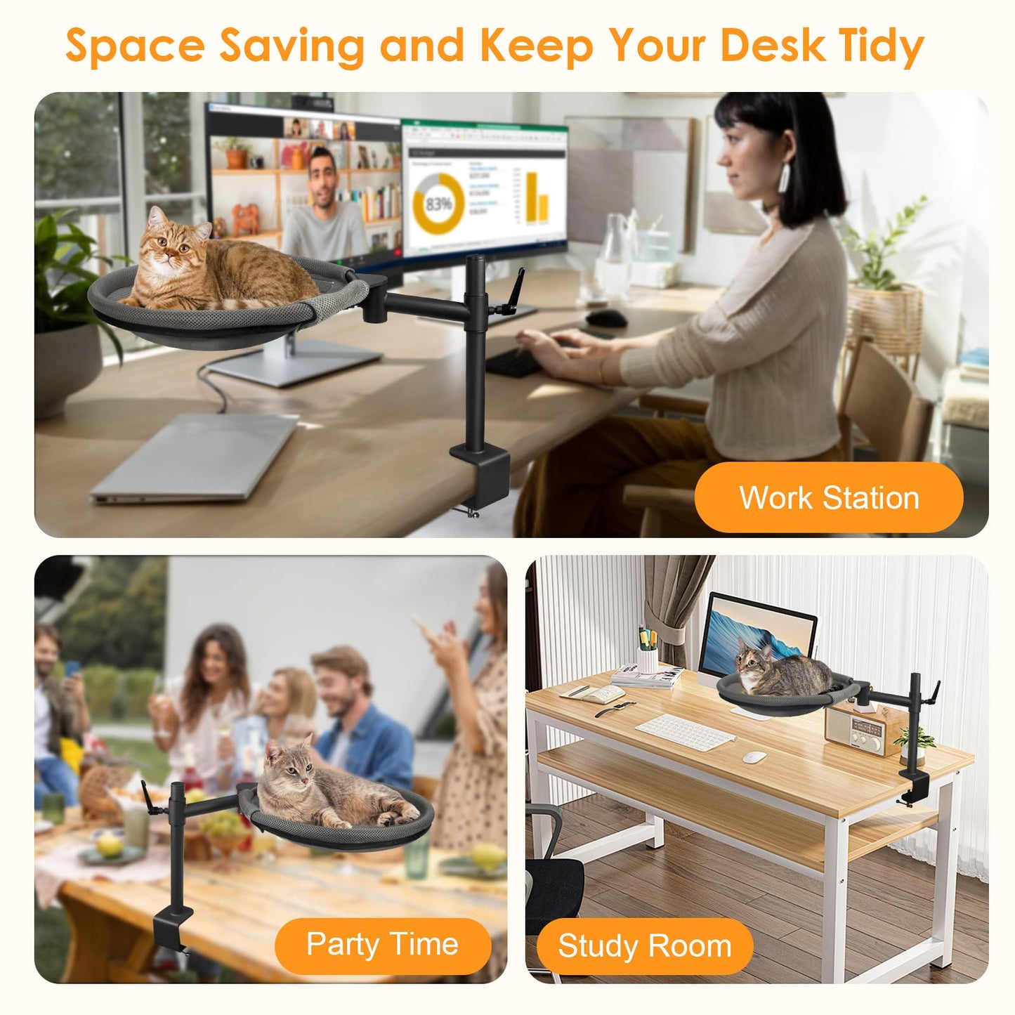 Crazydeer Cat Desk Bed, 360° Rotating Height Adjustable Desk Cat Bed